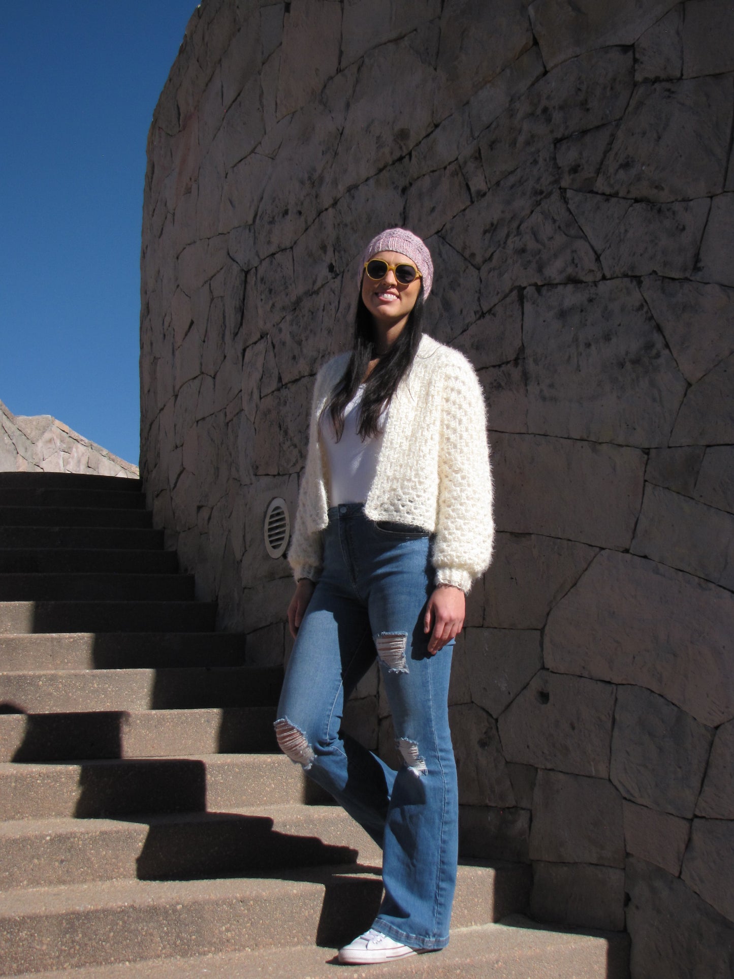 Hand Crocheted Super Soft Fuzzy Cream Hexagon Cardigan