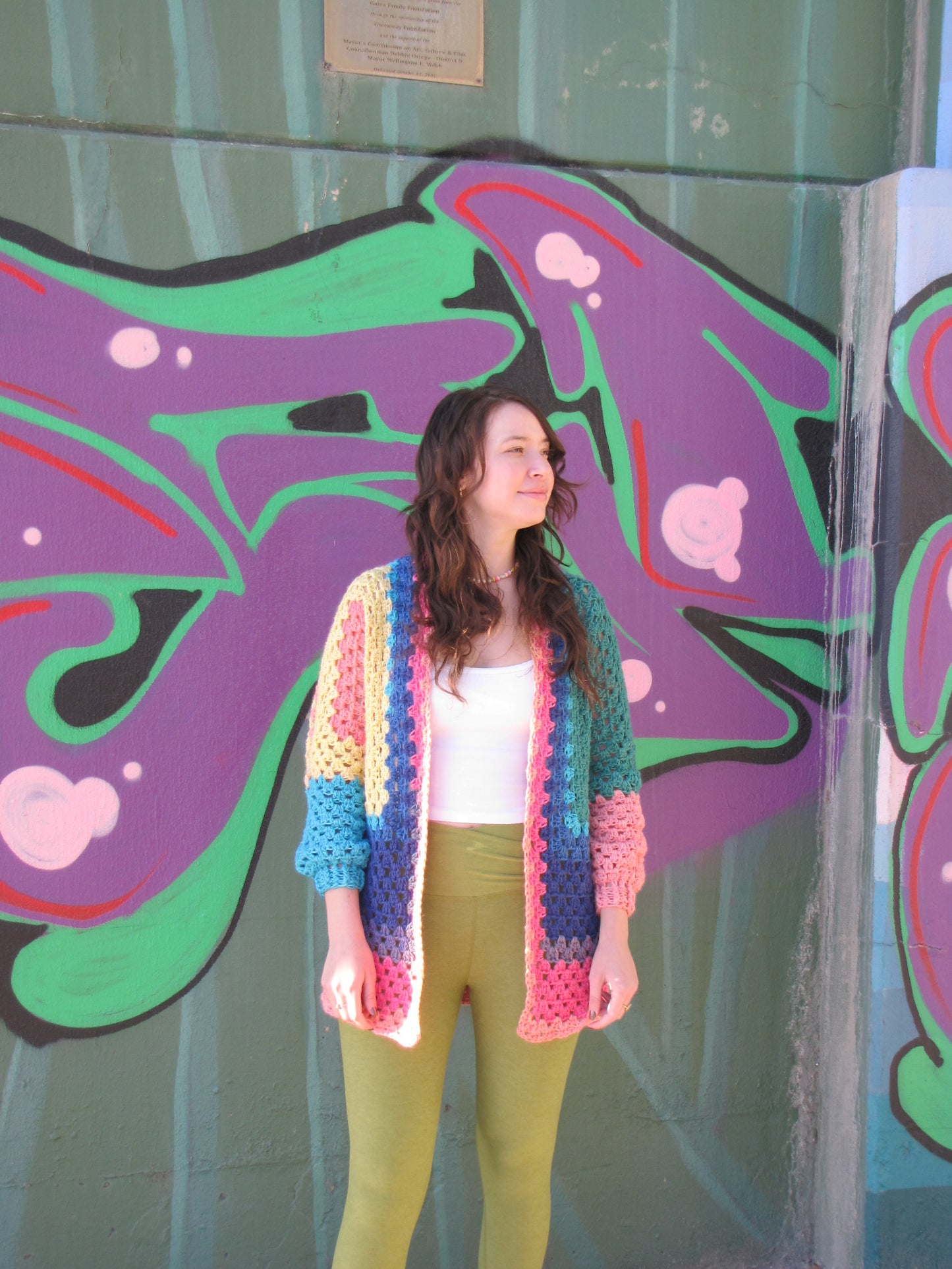 Hand Crocheted Bright Jewel Tone Rainbow Extra Long Hexagon Cardigan
