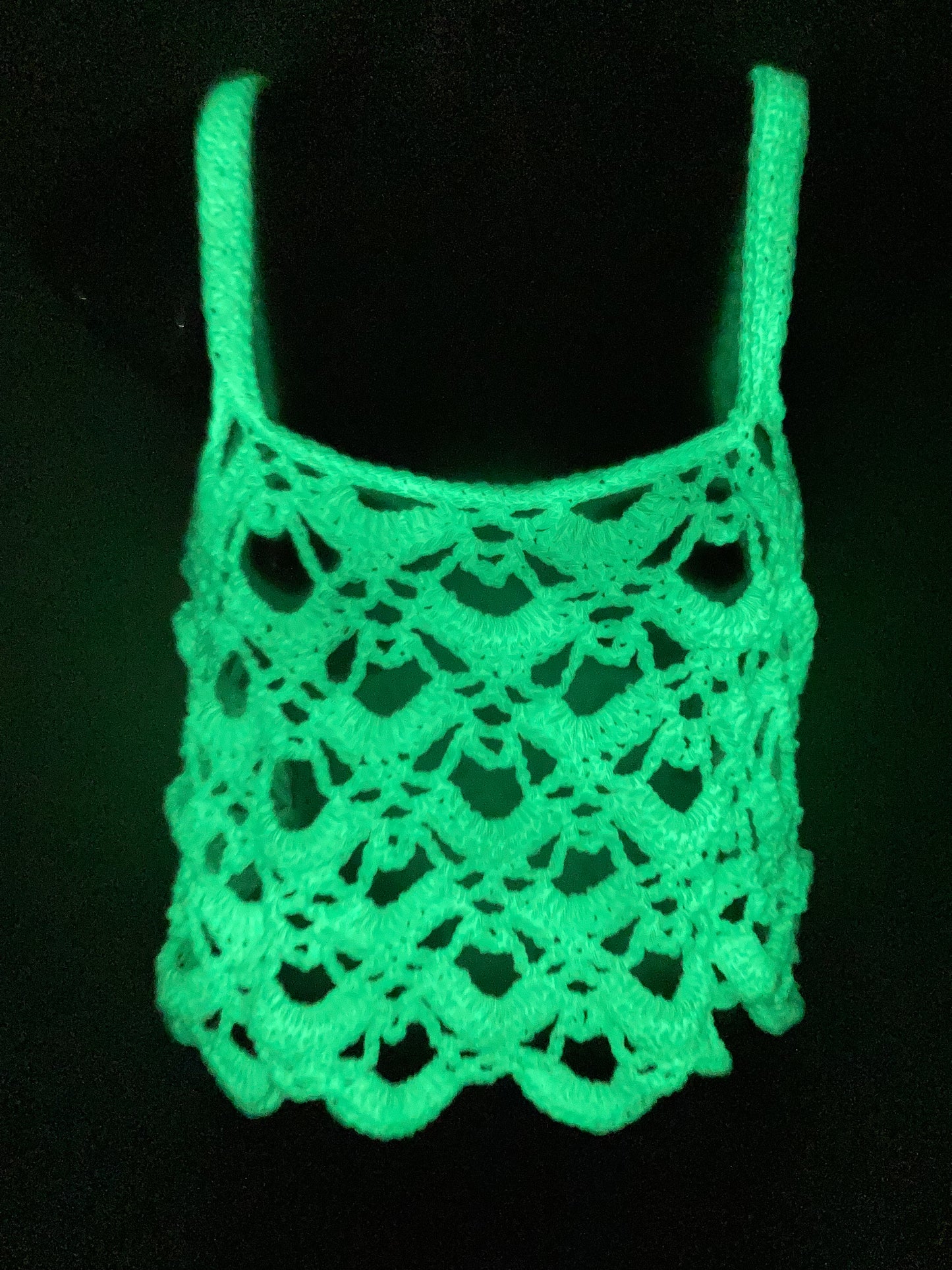 Hand Crocheted GLOW IN THE DARK Special Lace Pattern Cropped Tank Top #2