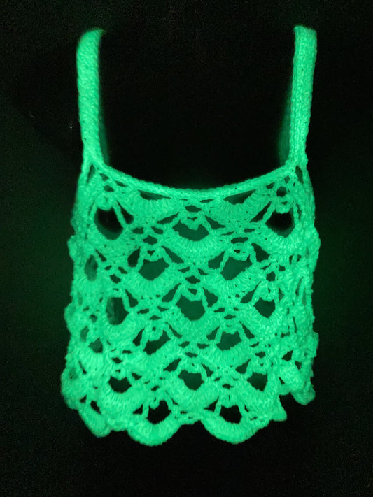 Hand Crocheted GLOW IN THE DARK Special Lace Pattern Cropped Tank Top #2