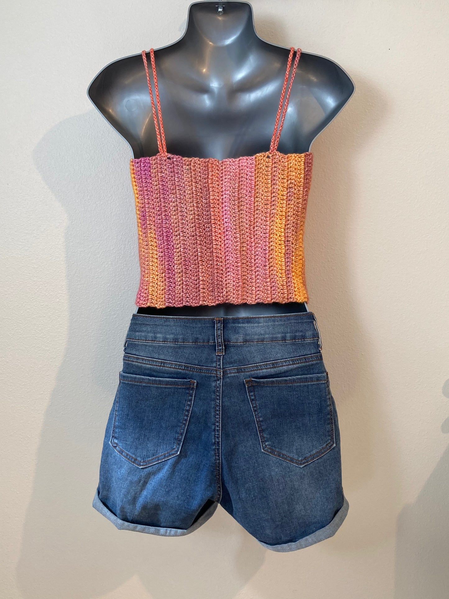 Hand Crocheted Bright Warm-tone Crop Tank Top