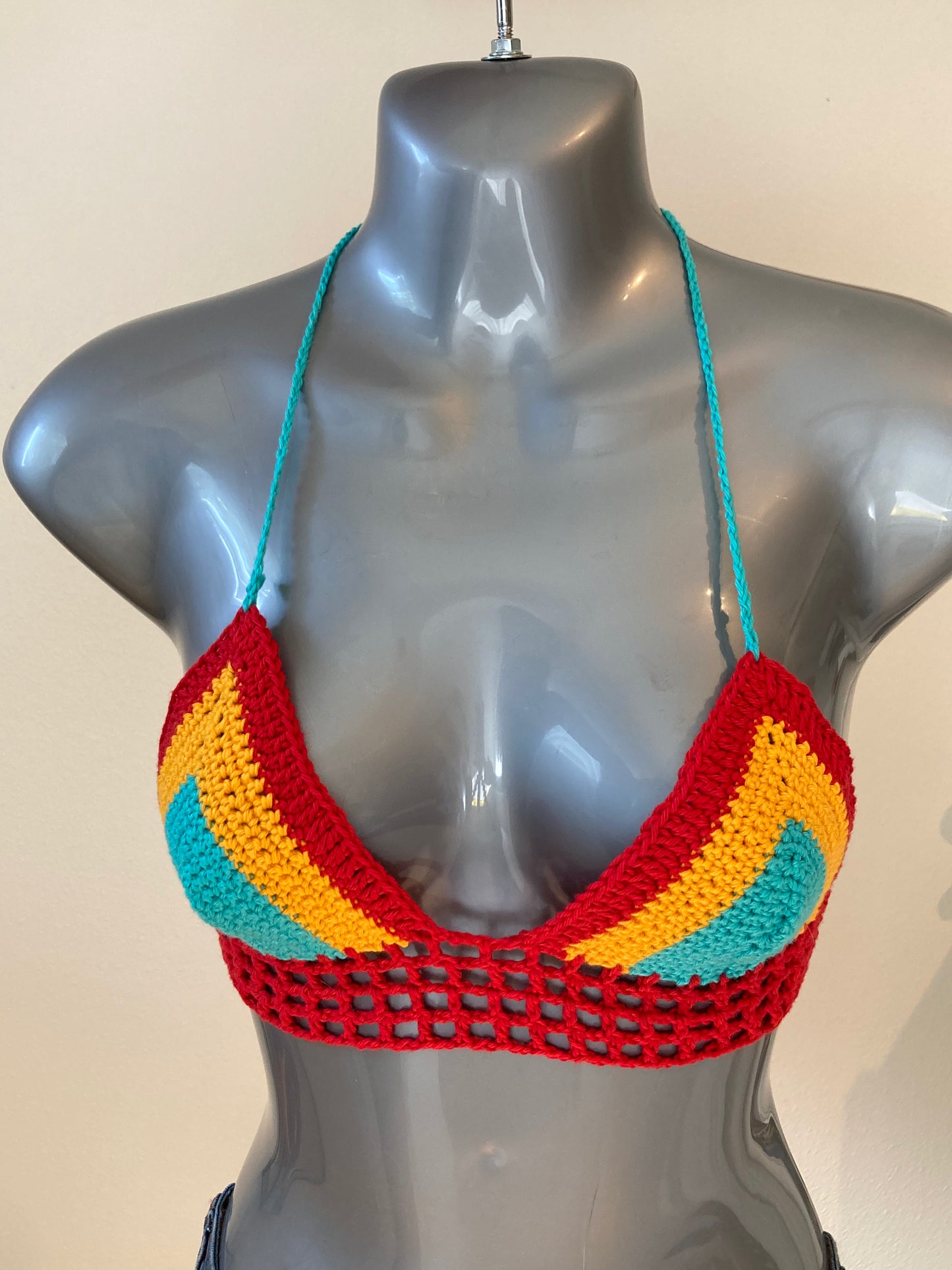 Hand Crocheted Bright Classic 70's Rich String Bikini Bralette #3 in 100% Cotton