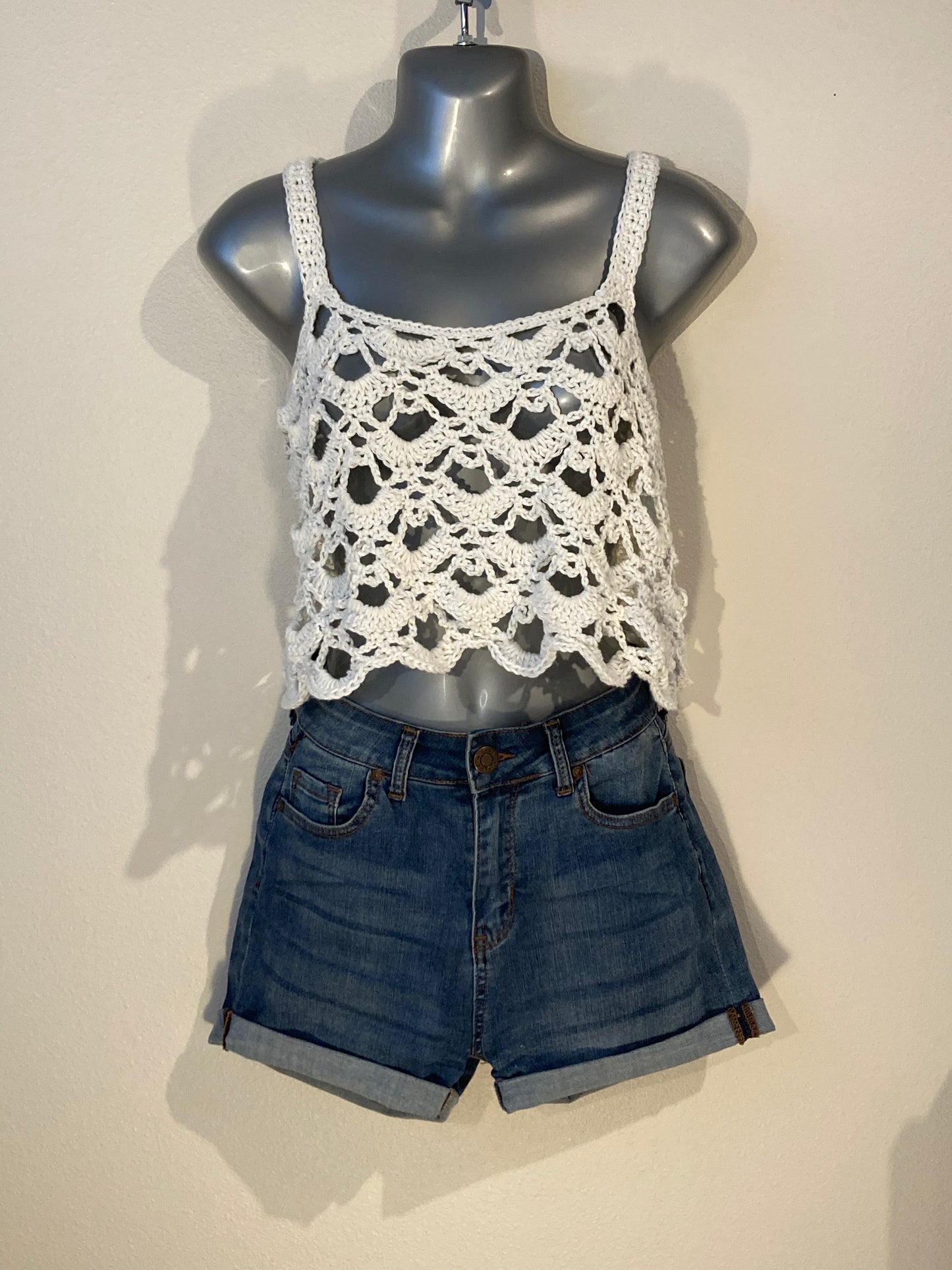 Hand Crocheted GLOW IN THE DARK Special Lace Pattern Cropped Tank Top #2