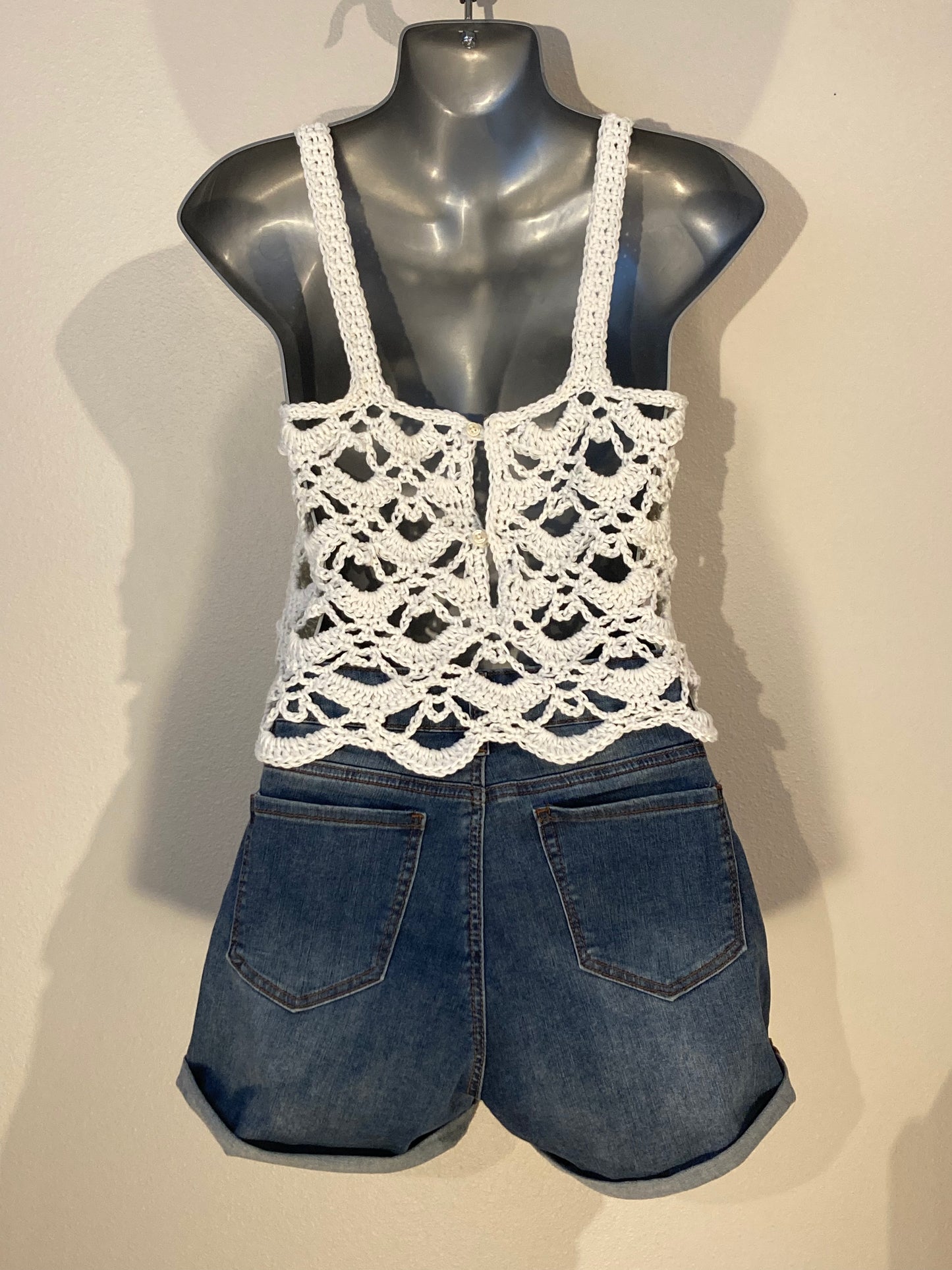 Hand Crocheted GLOW IN THE DARK Special Lace Pattern Cropped Tank Top #2