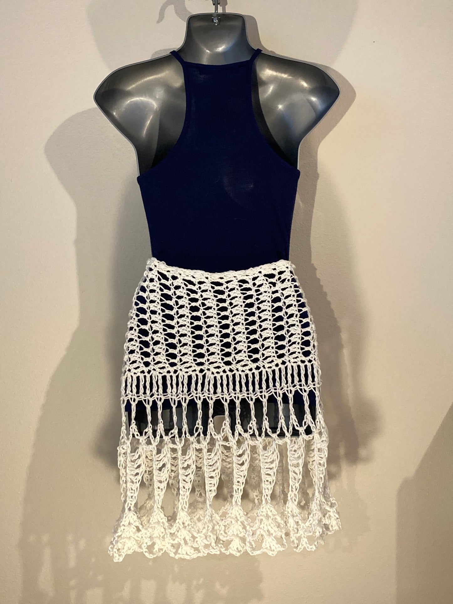 Hand Crocheted GLOW IN THE DARK Special Lace Pattern With Ribbed Waist Flared Mini Over-skirt