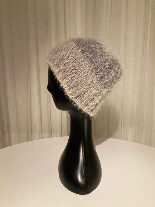 Handknitted Beanie in Super Soft Fuzzy Cool Neutral Cream and Warm Grays