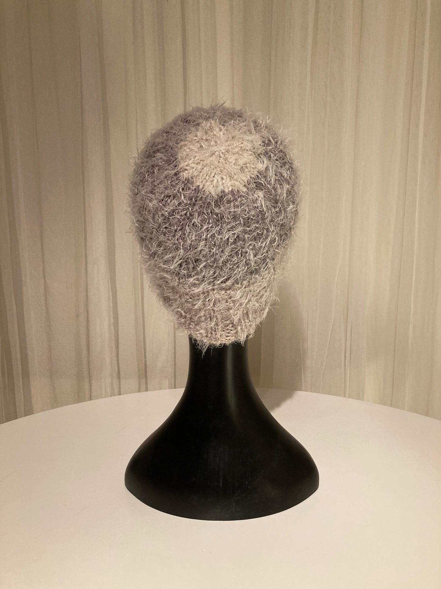 Handknitted Beanie in Super Soft Fuzzy Cool Neutral Cream and Warm Grays