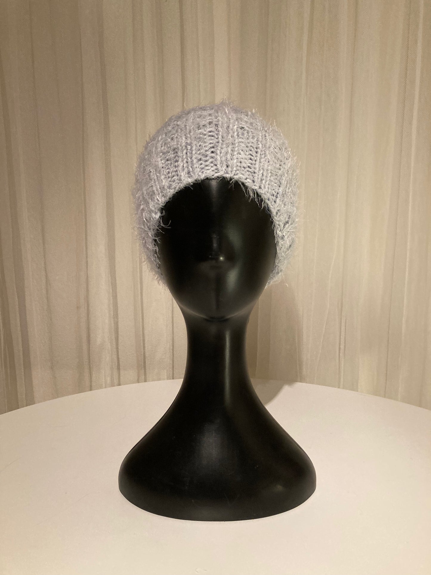 Handknitted Beanie in Super Soft Fuzzy Muted Shades of Light and Slate Blue