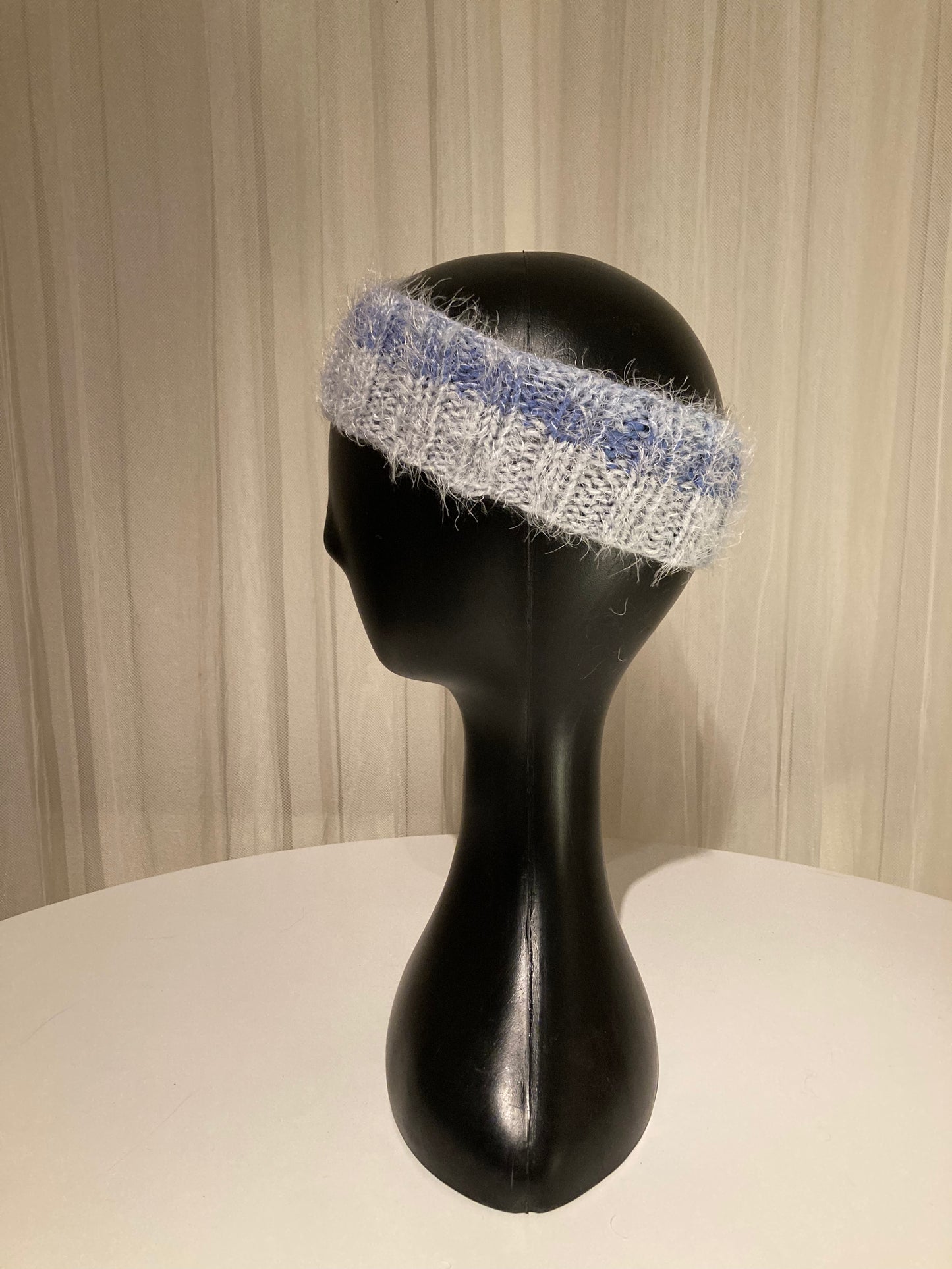 Handknitted Headband in Super Soft Fuzzy Muted Shades of Light and Slate Blue