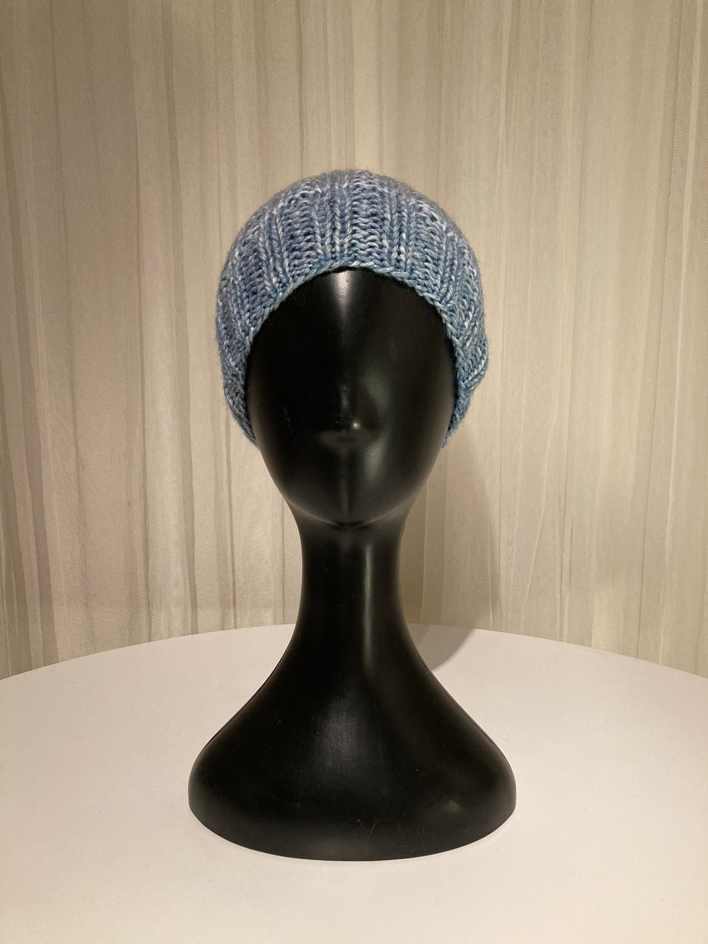 Handknitted Beanie in Lovely Dappled Cool Blue Neutral Shades