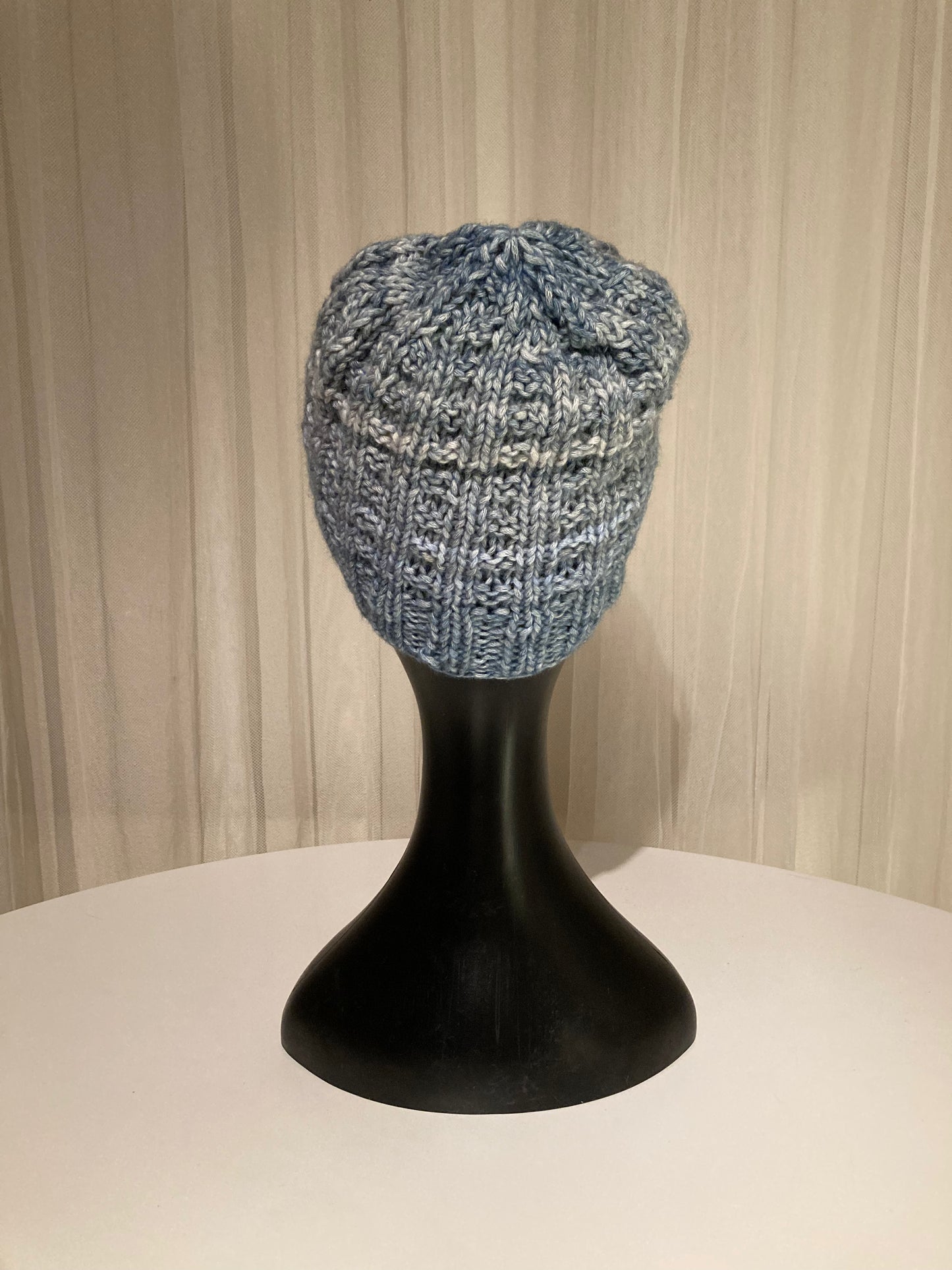 Handknitted Beanie in Lovely Dappled Cool Blue Neutral Shades