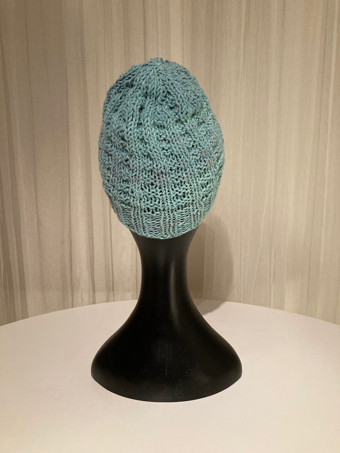 Handknitted Beanie in Vintage Blue Slouchy Yarn