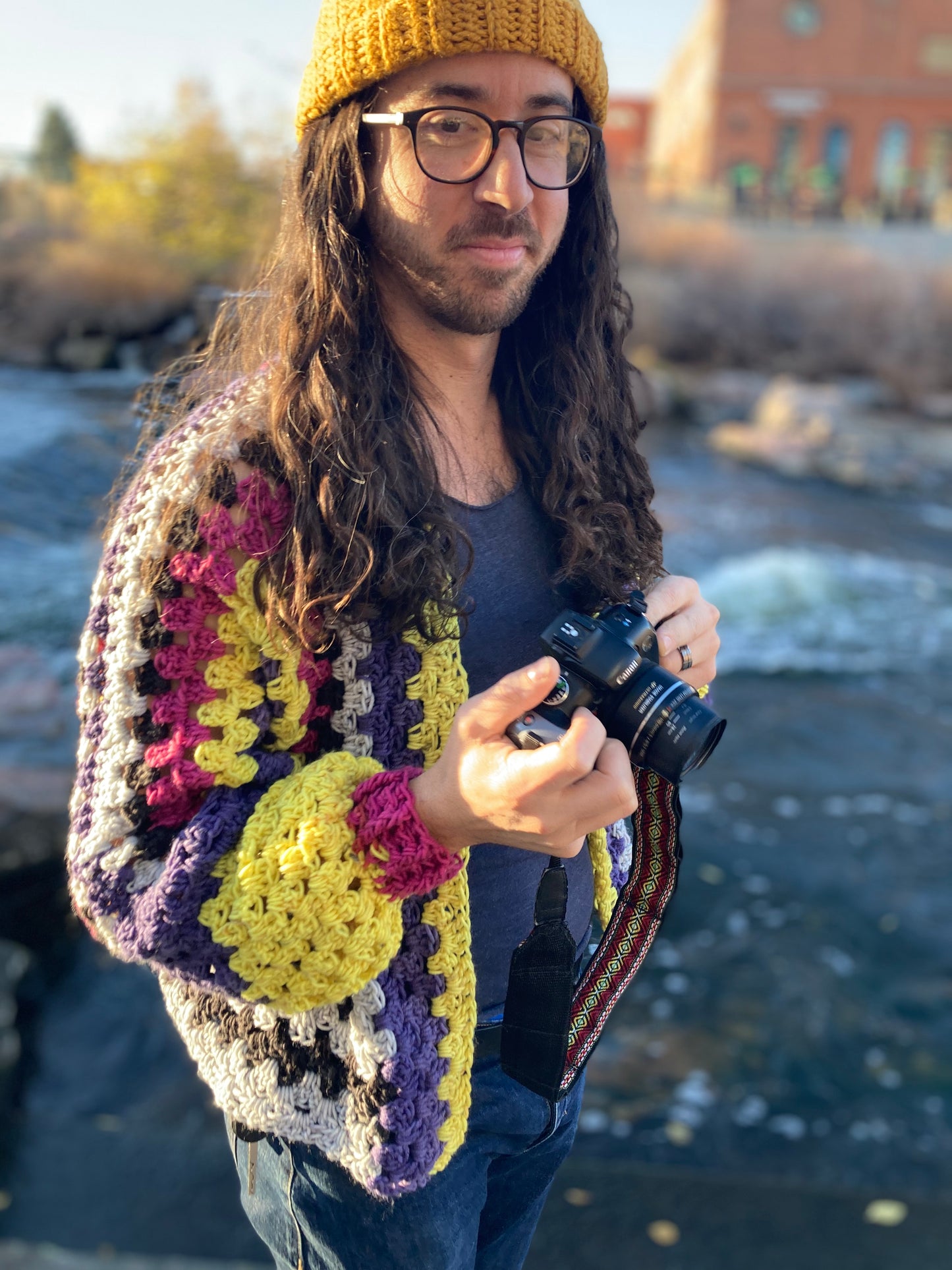 Hand Crocheted Bright 90's Funky Hexagon Cardigan Neon Tones