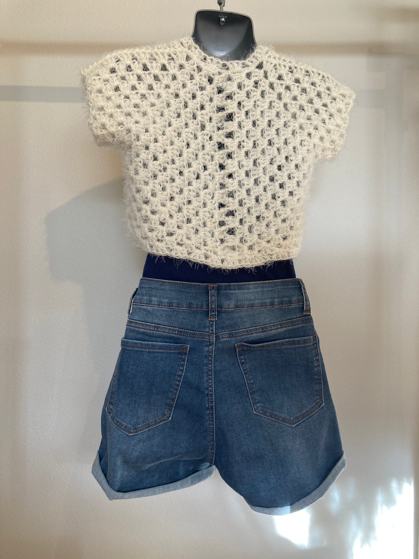 Hand Crocheted Super Soft Classic Bright Cream Cropped Vest