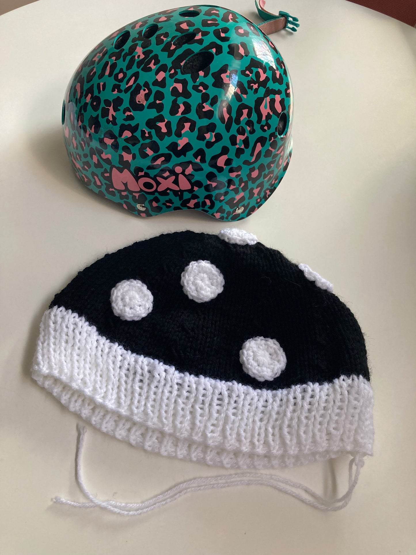 Handknitted and Crocheted Mushroom Helmet Beanie in Black
