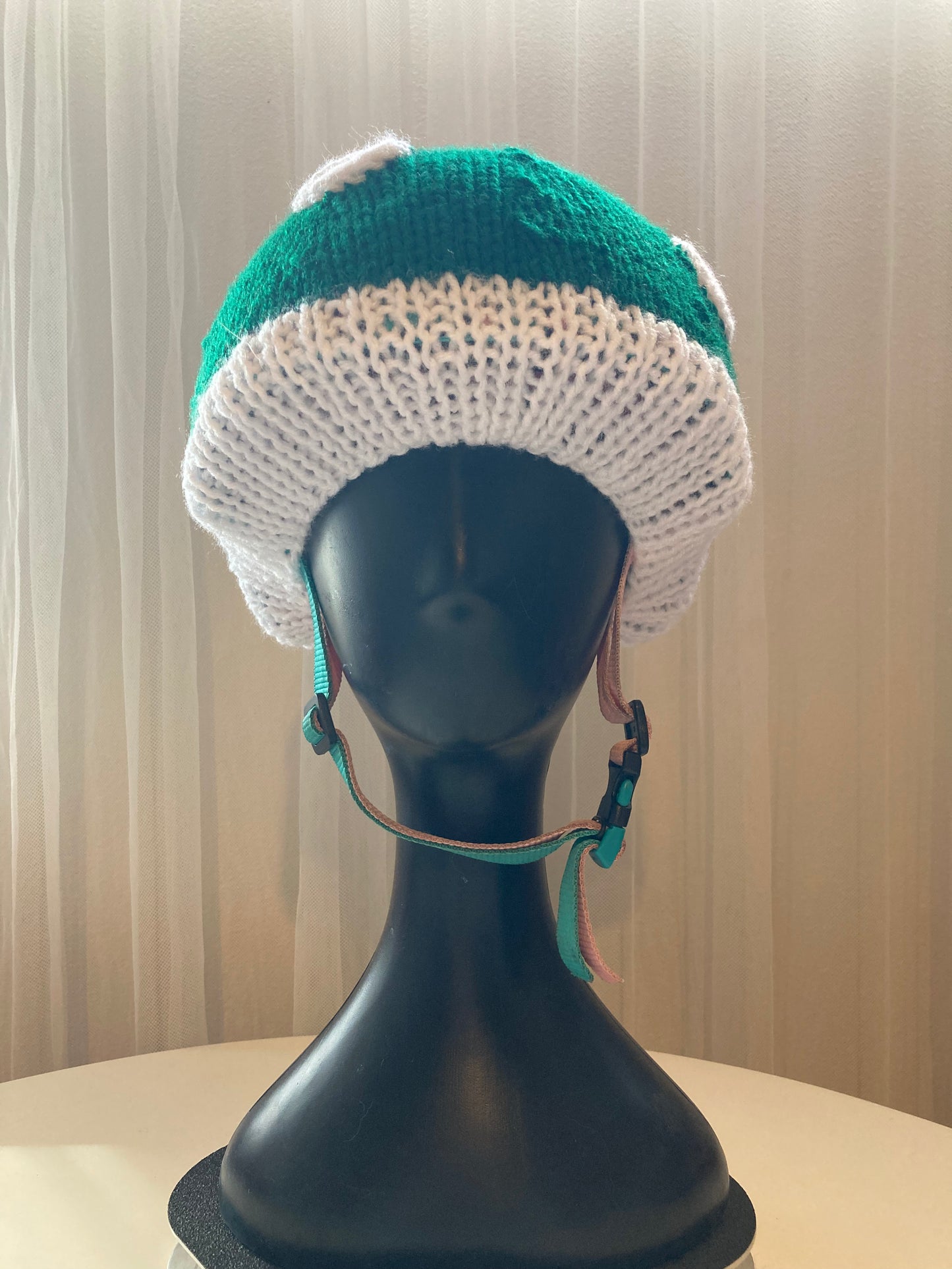 Handknitted and Crocheted Mushroom Helmet Beanie in Bold Green