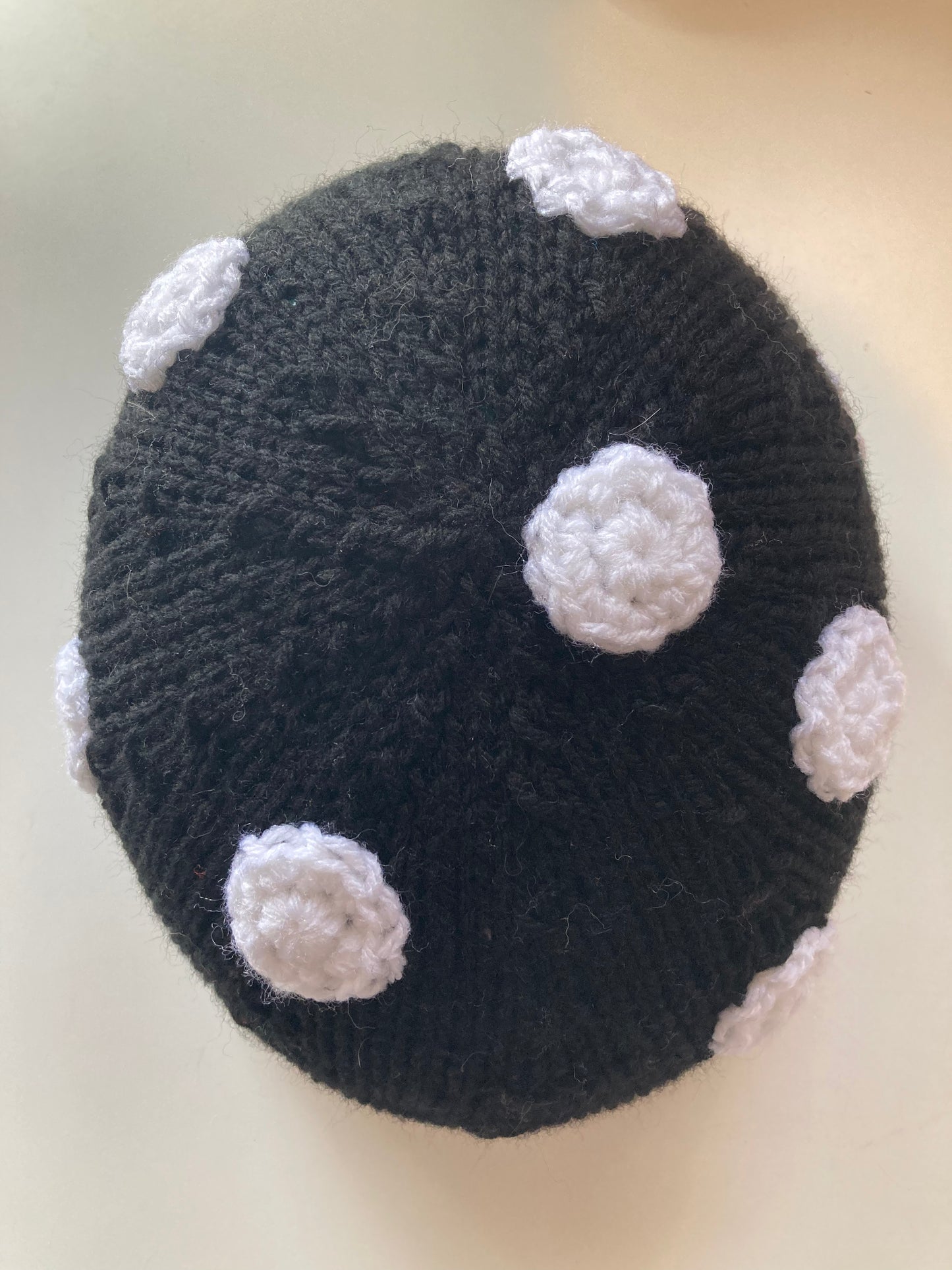 Handknitted and Crocheted Mushroom Helmet Beanie in Black