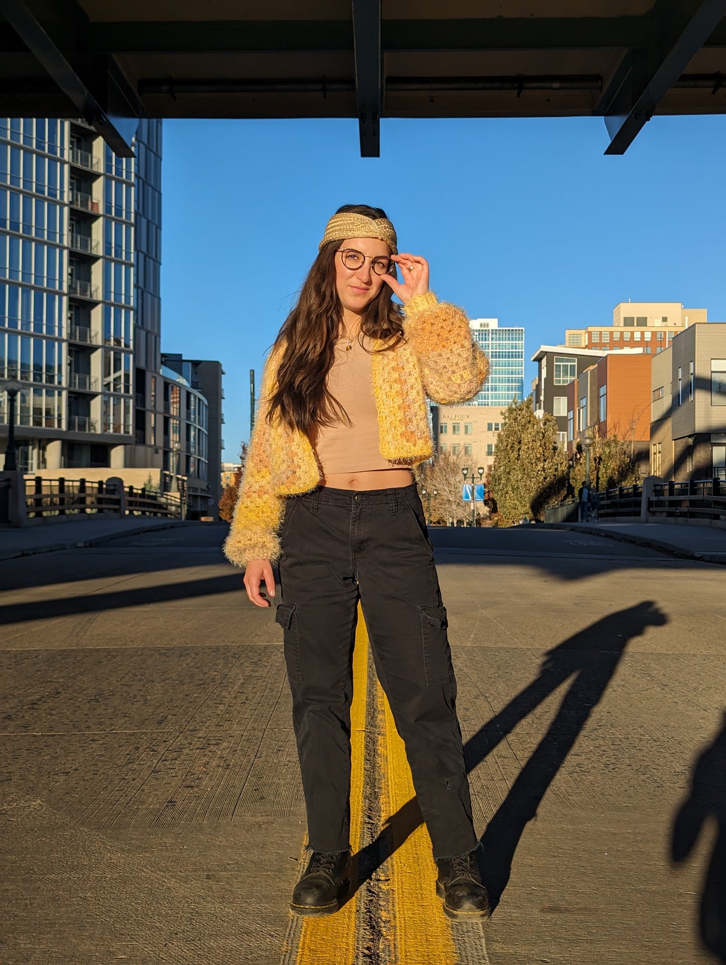 Hand Crocheted Super Soft Fuzzy Lemon and Yellow Shades Cropped Hexagon Cardigan