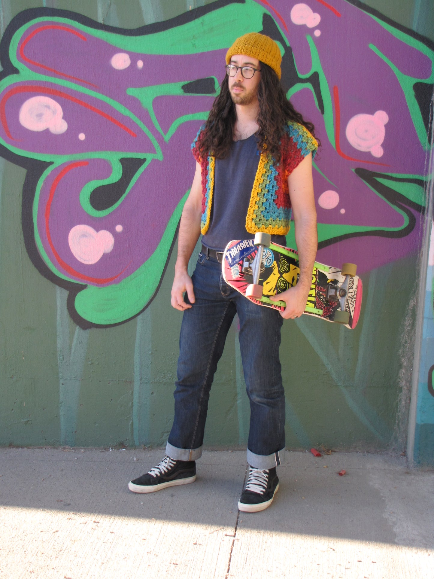 Hand Crocheted Bright Bold Primary Color Rainbow Cropped Vest