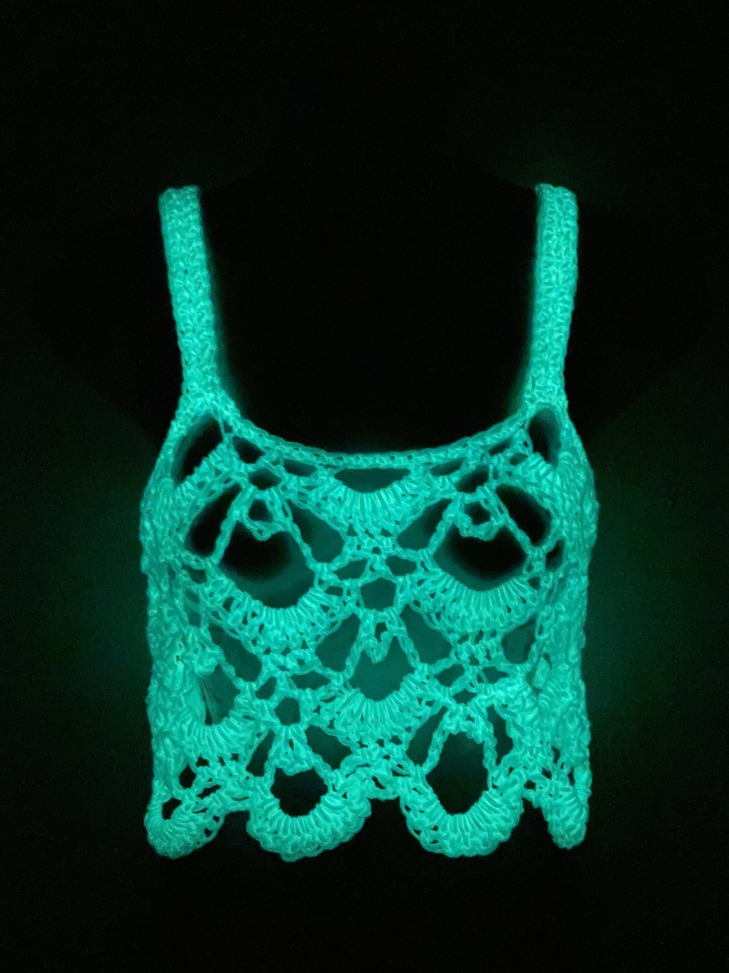 Hand Crocheted GLOW IN THE DARK Special Lace Pattern Cropped Tank Top