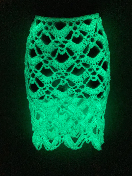 Hand Crocheted GLOW IN THE DARK Rare Special Lace Pattern Mini Pencil Over-Skirt