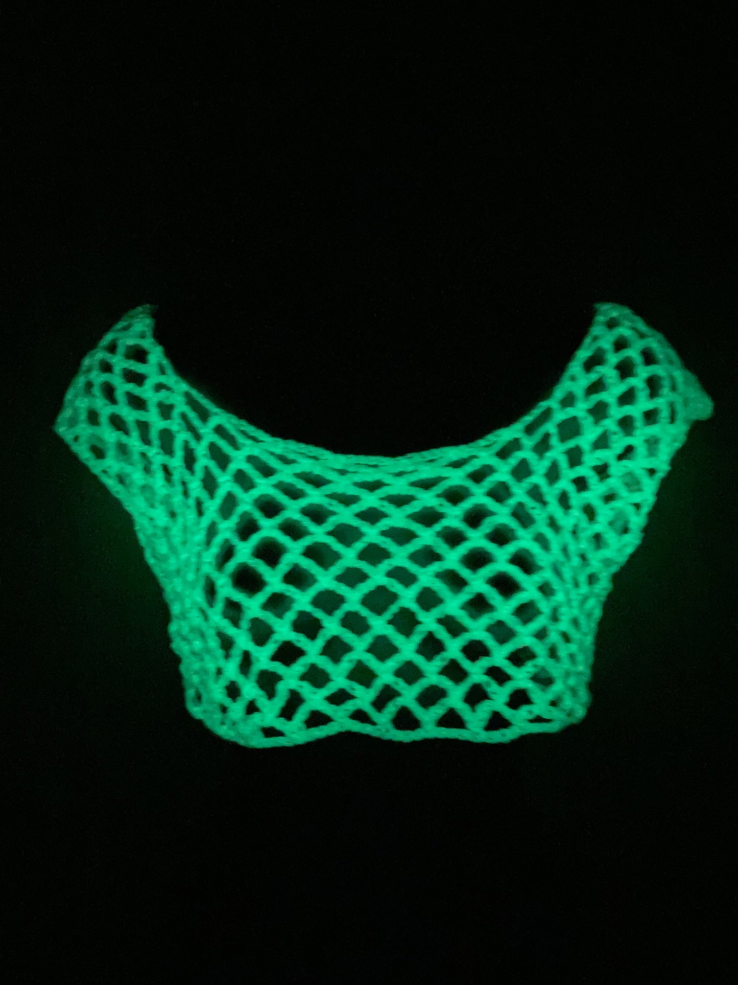 Hand Crocheted GLOW IN THE DARK Super Cropped Mesh Tank Top #2