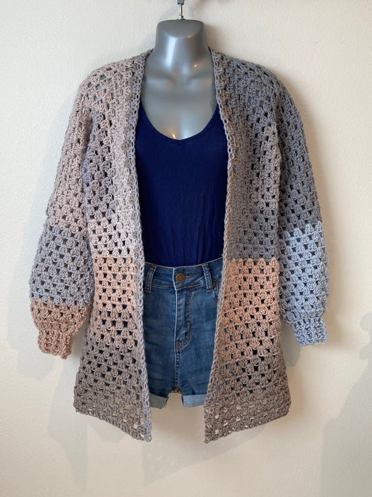 Hand Crocheted Extra Long Beachy Boho Hexagon Cardigan