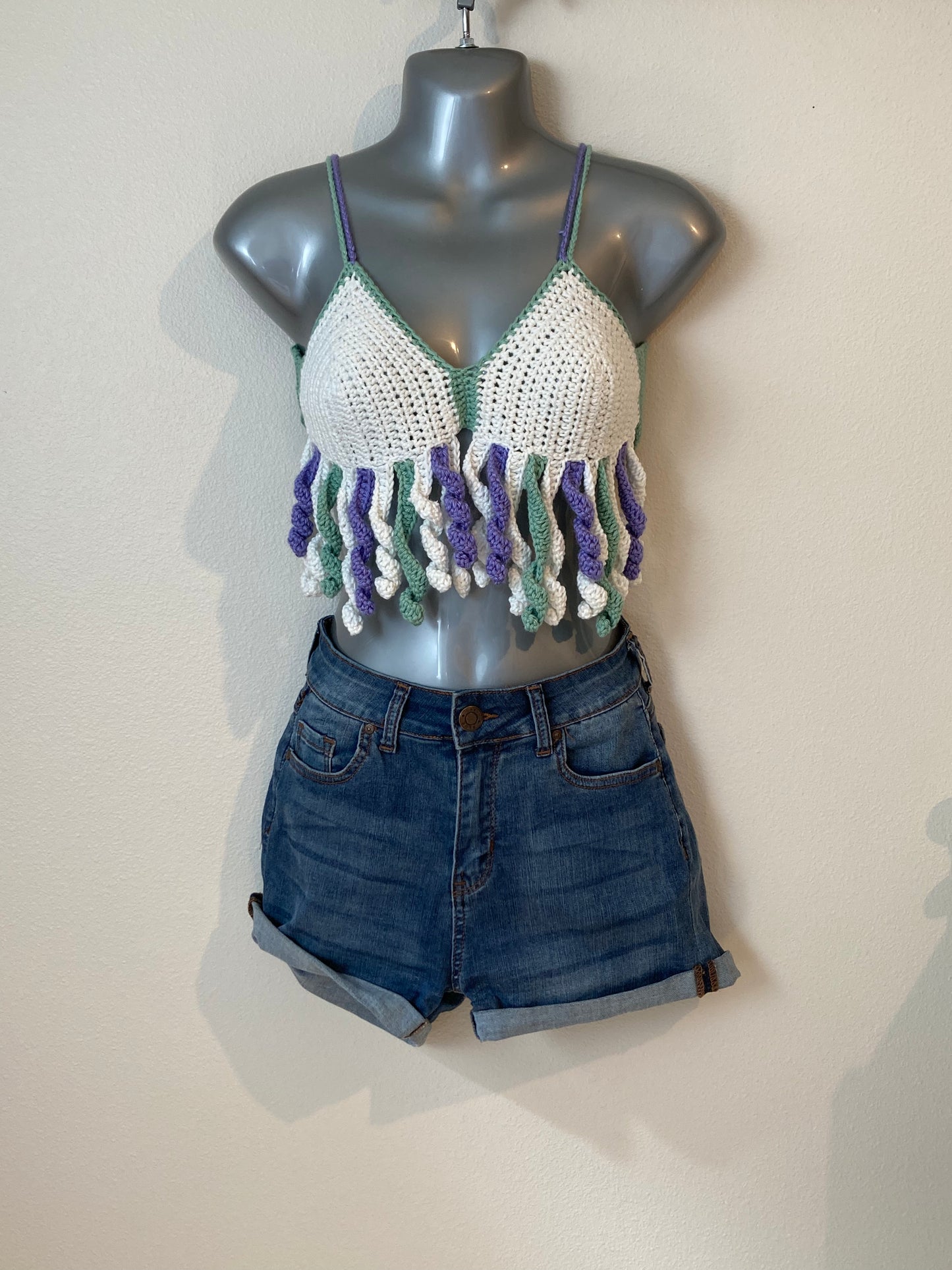 Hand Crocheted Fun Glow In The Dark Jellyfish Bralette Crop Top