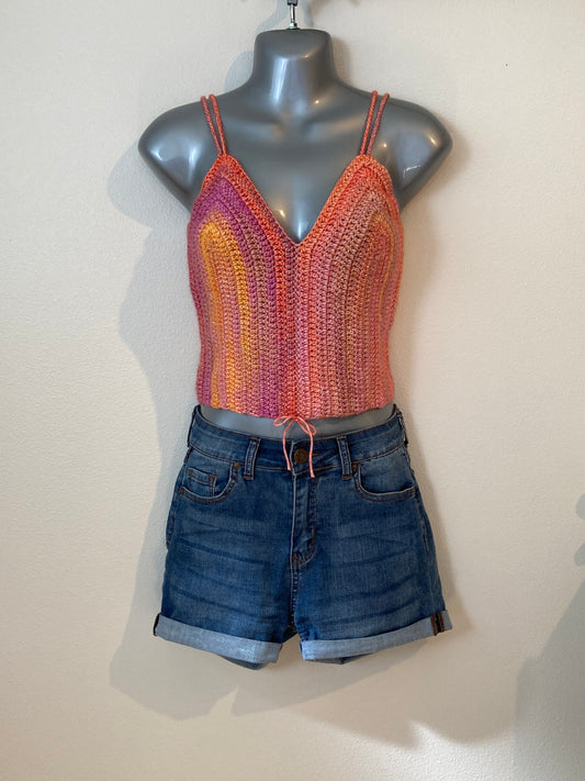 Hand Crocheted Bright Warm-tone Crop Tank Top