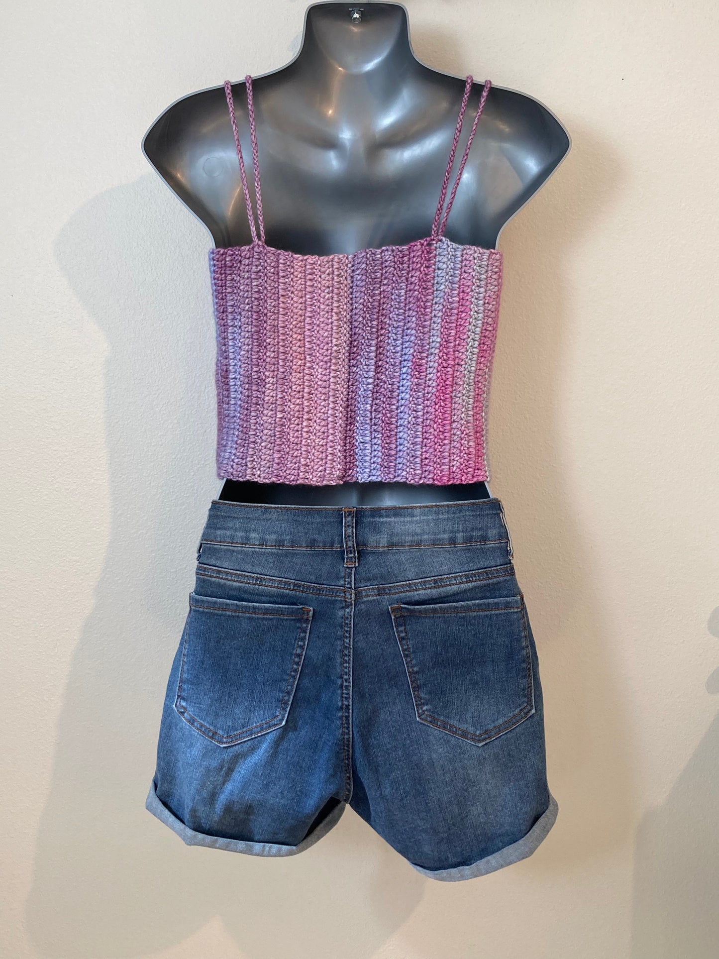 Hand Crocheted Dappled Jewel-tone Shades of Purple Crop Tank Top