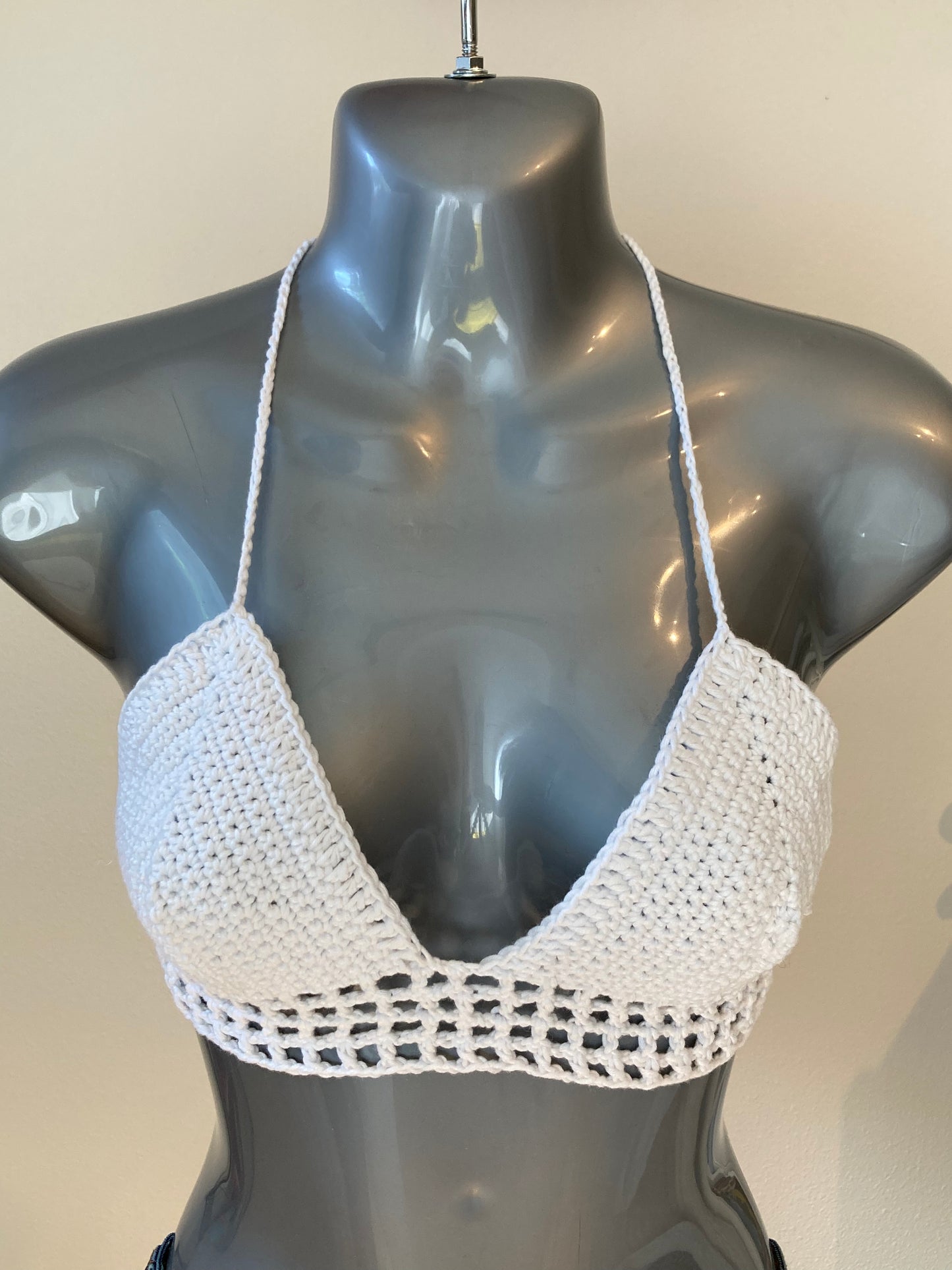 Hand Crocheted Bright White Sweet String Bikini Bralette in 100% Cotton