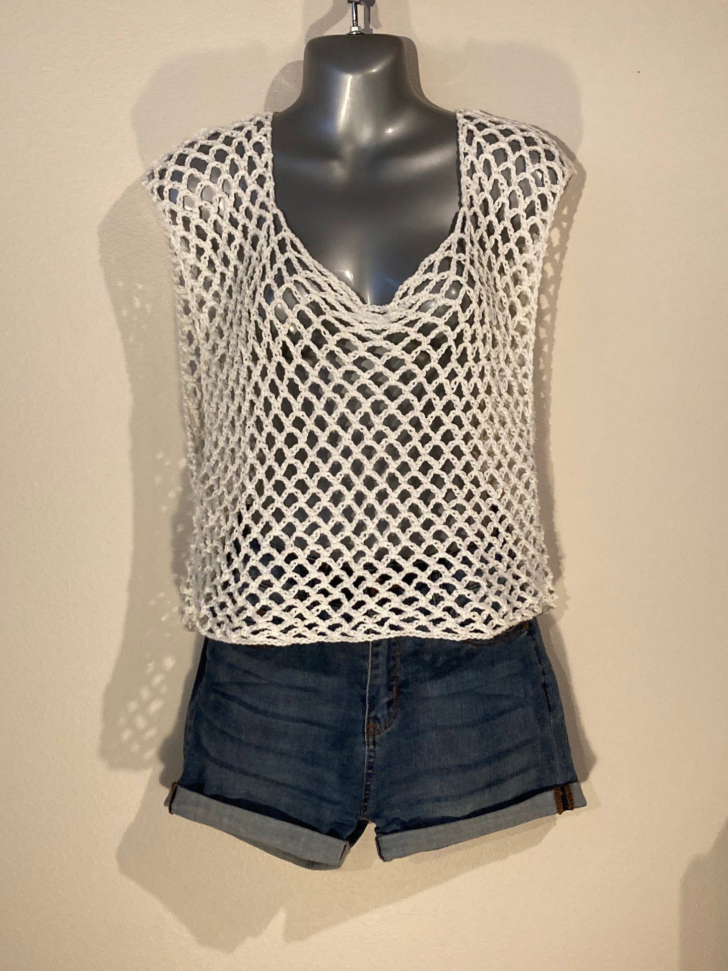 Hand Crocheted GLOW IN THE DARK Super Cropped Mesh Tank Top