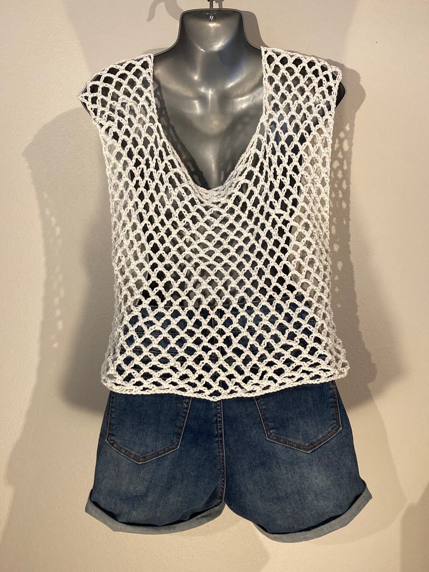 Hand Crocheted GLOW IN THE DARK Super Cropped Mesh Tank Top