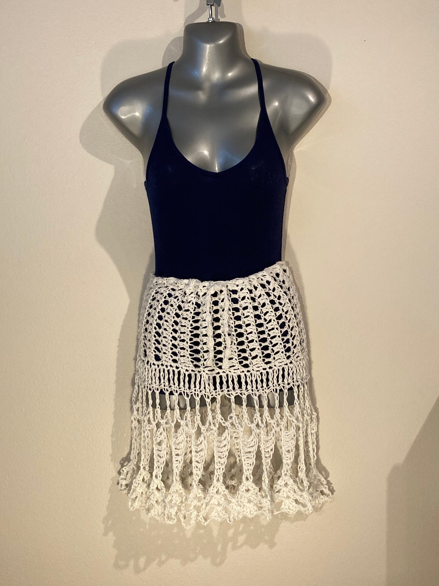 Hand Crocheted GLOW IN THE DARK Special Lace Pattern With Ribbed Waist Flared Mini Over-skirt