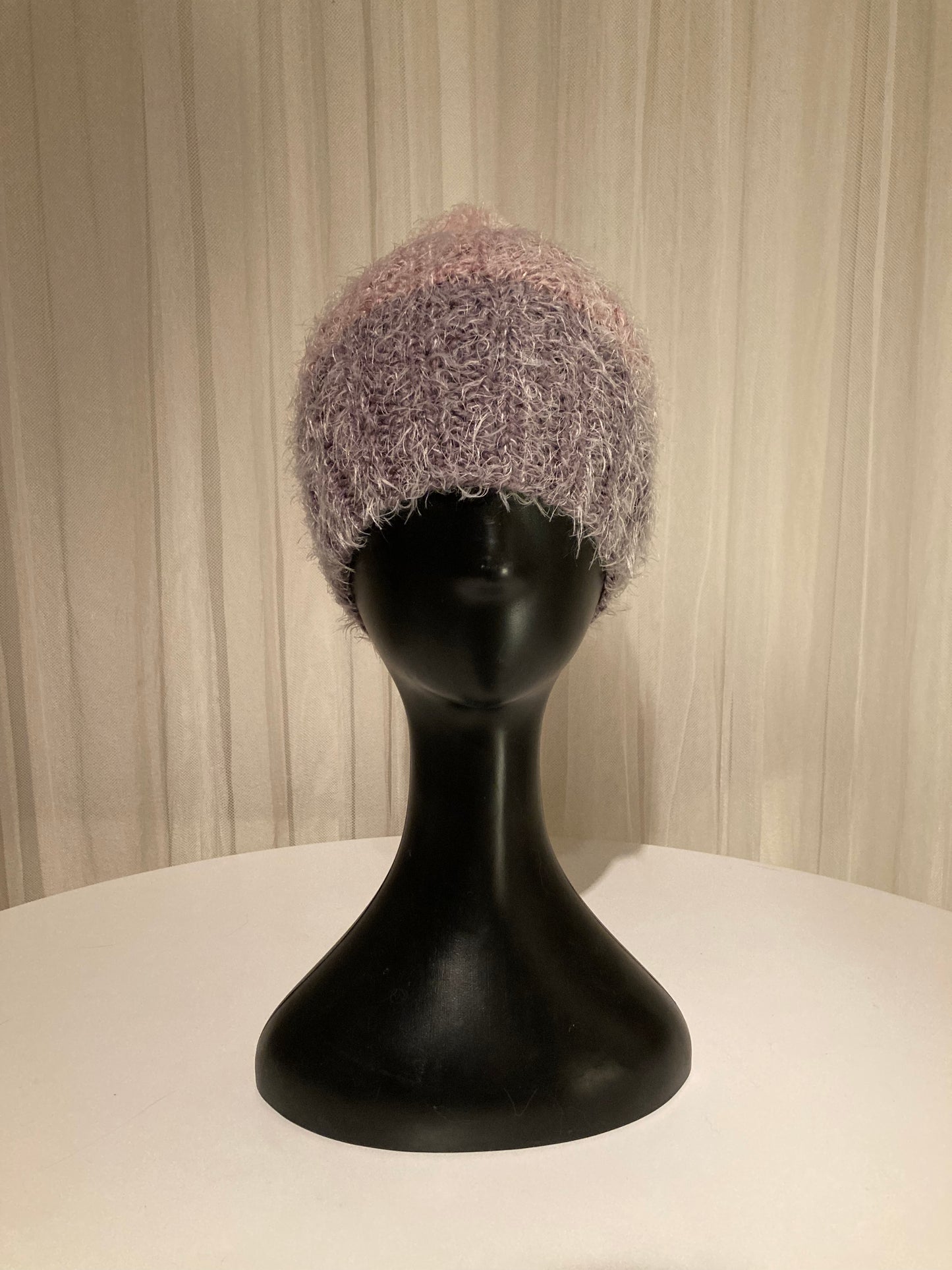 Handknitted Beanie in Super Soft Fuzzy Muted Plum, Mauve and Blush