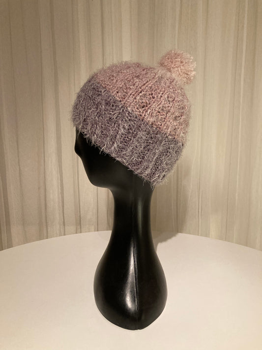 Handknitted Beanie in Super Soft Fuzzy Muted Plum, Mauve and Blush