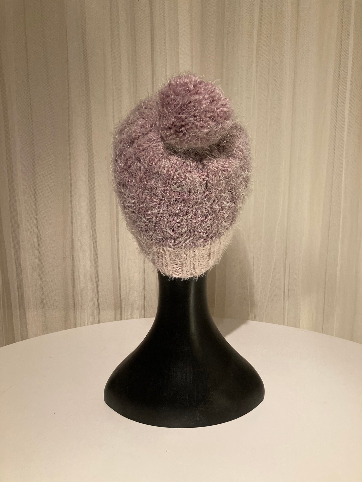 Handknitted Beanie in Super Soft Fuzzy Muted Plum and Lavender Blush