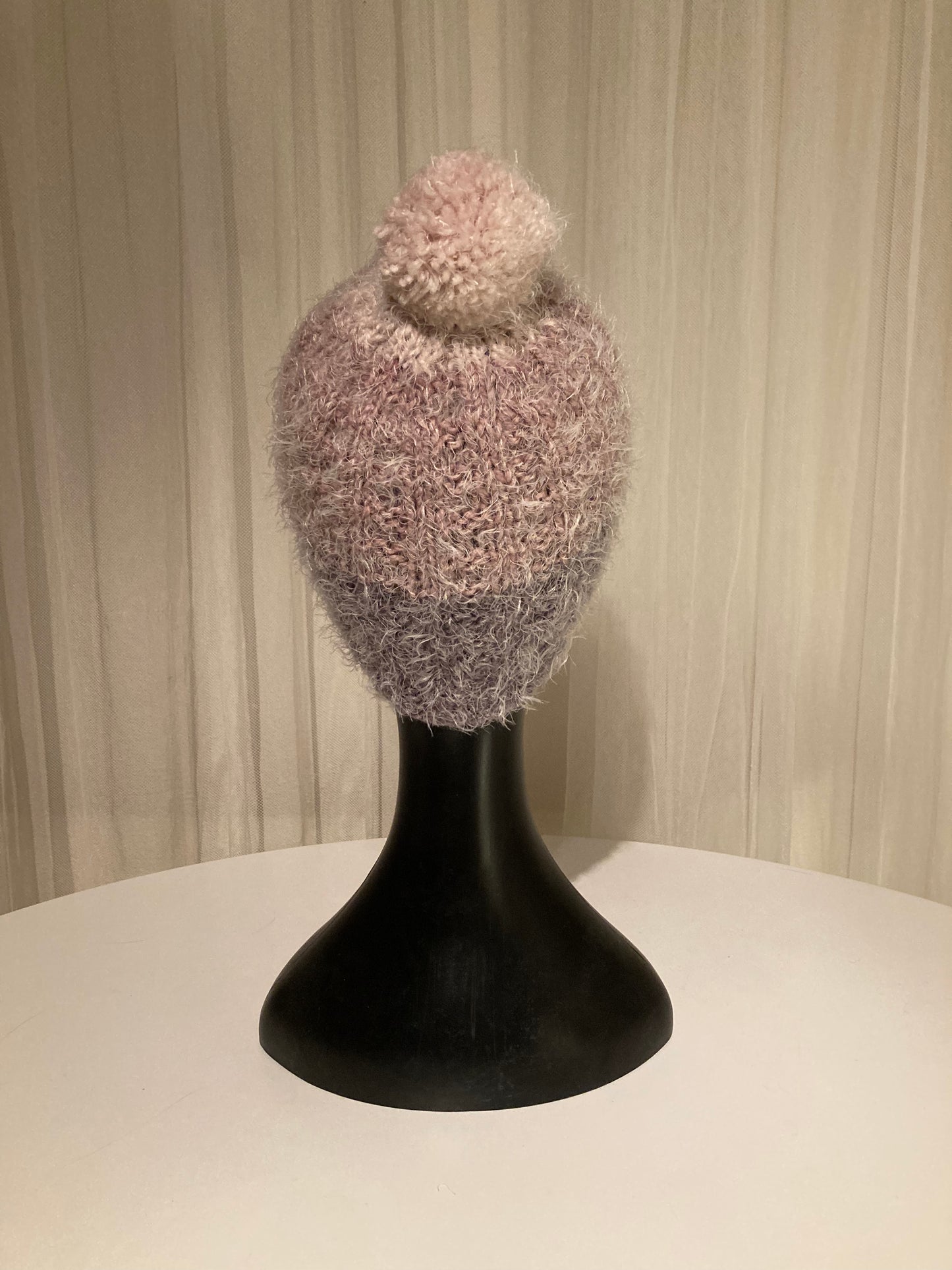 Handknitted Beanie in Super Soft Fuzzy Muted Plum, Mauve and Blush