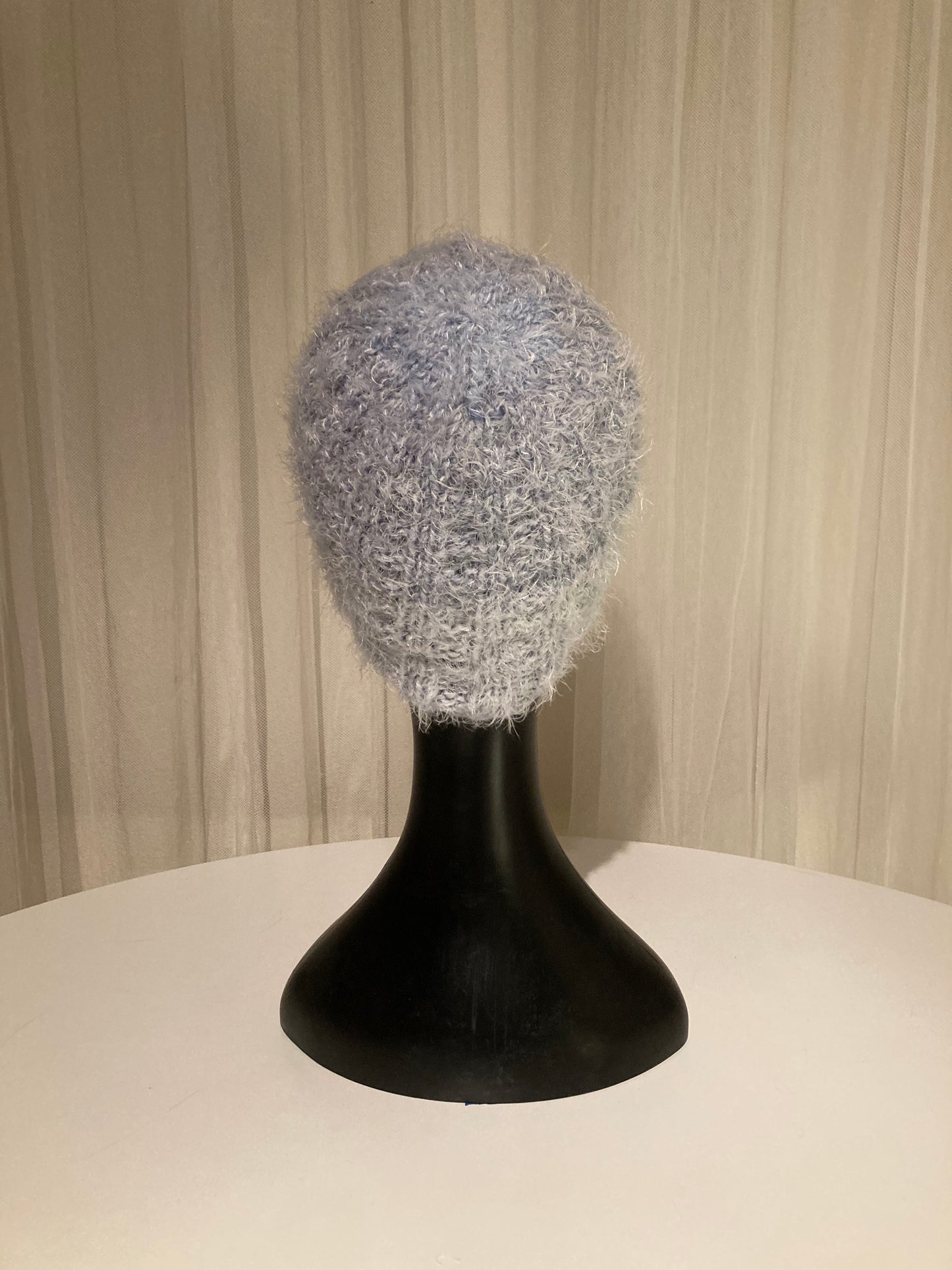 Handknitted Beanie in Super Soft Fuzzy Muted Shades of Light and Slate Blue