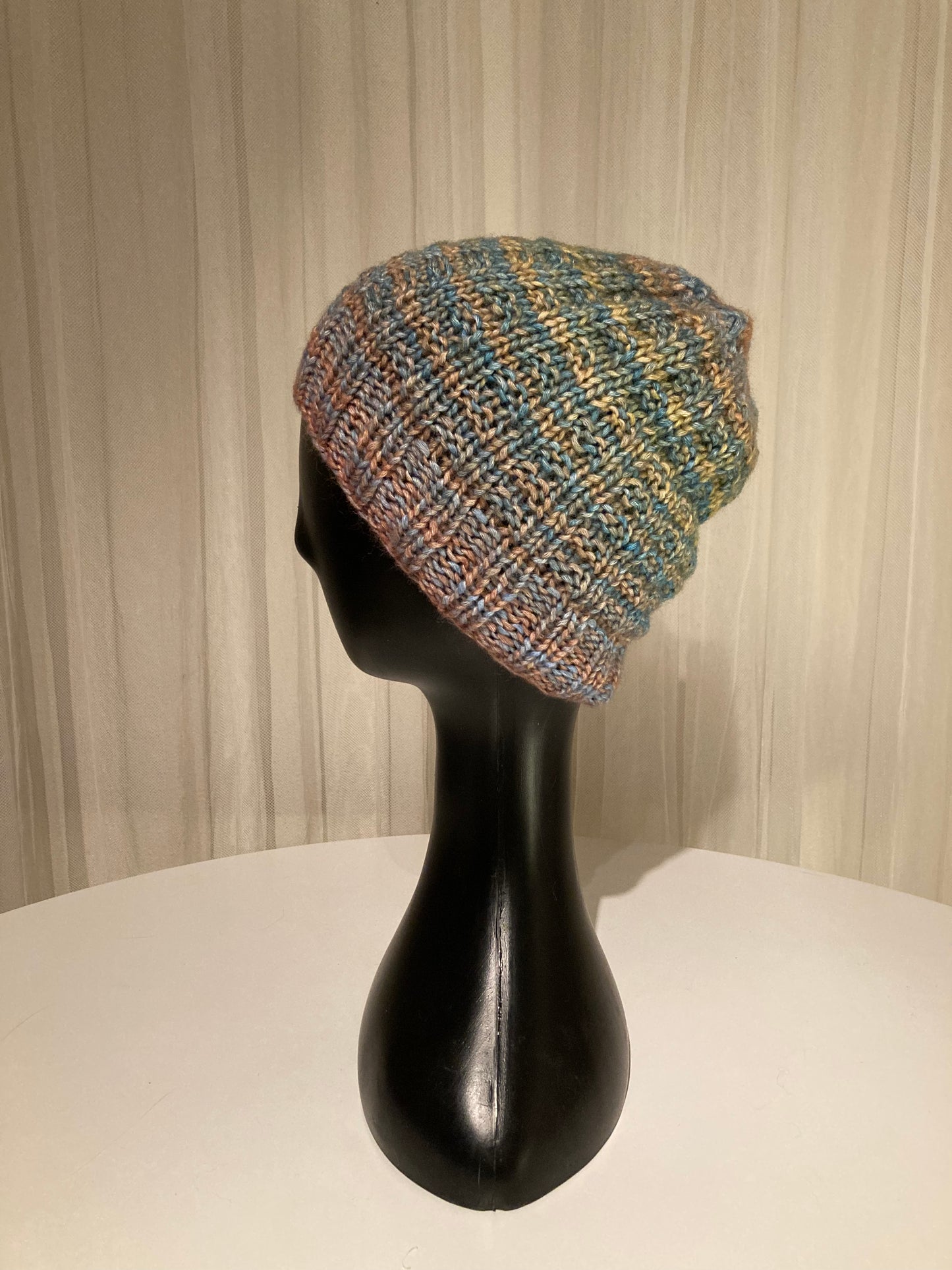 Handknitted Beanie in Subtle Watercolor Earth Tones