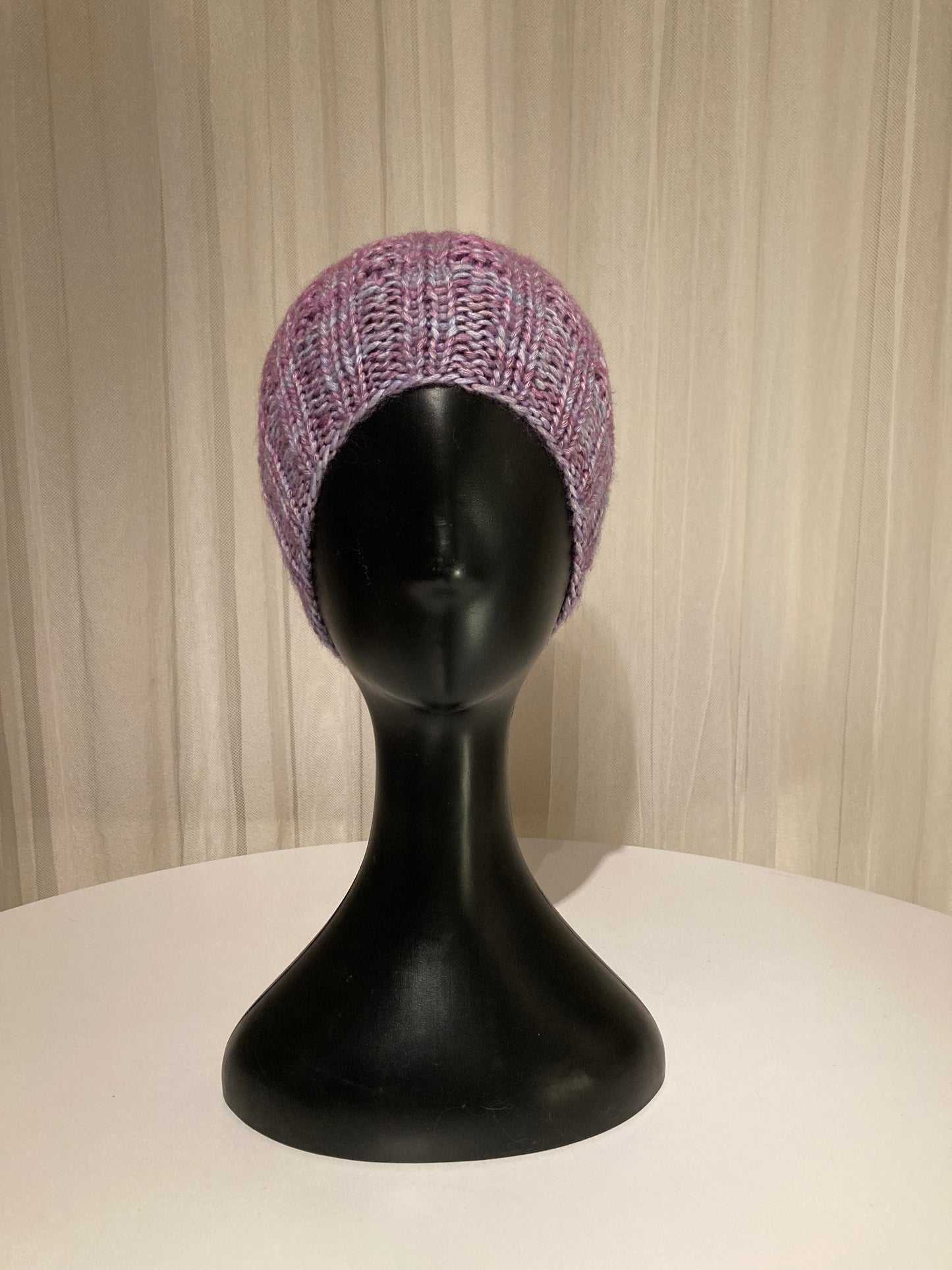 Handknitted Beanie in Bright Dappled Light Blue, Pink and Purple Tones