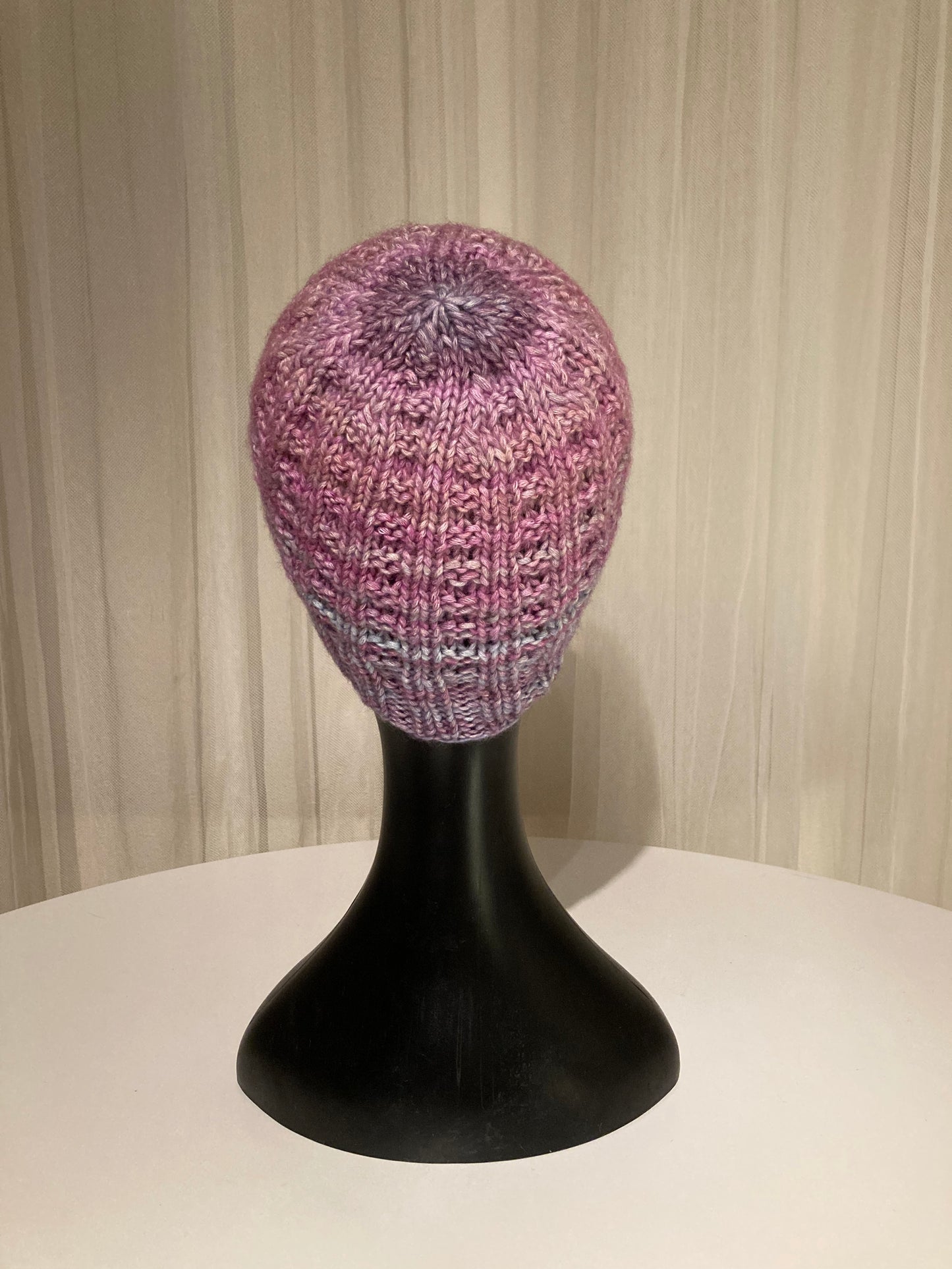 Handknitted Beanie in Bright Dappled Light Blue, Pink and Purple Tones