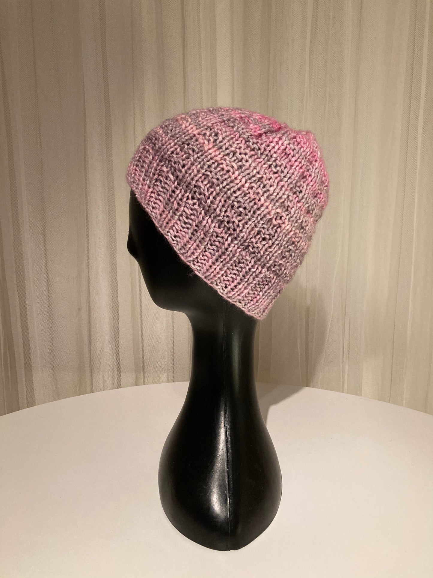 Handknitted Beanie in Pale Neutral Pink and Gray Tones