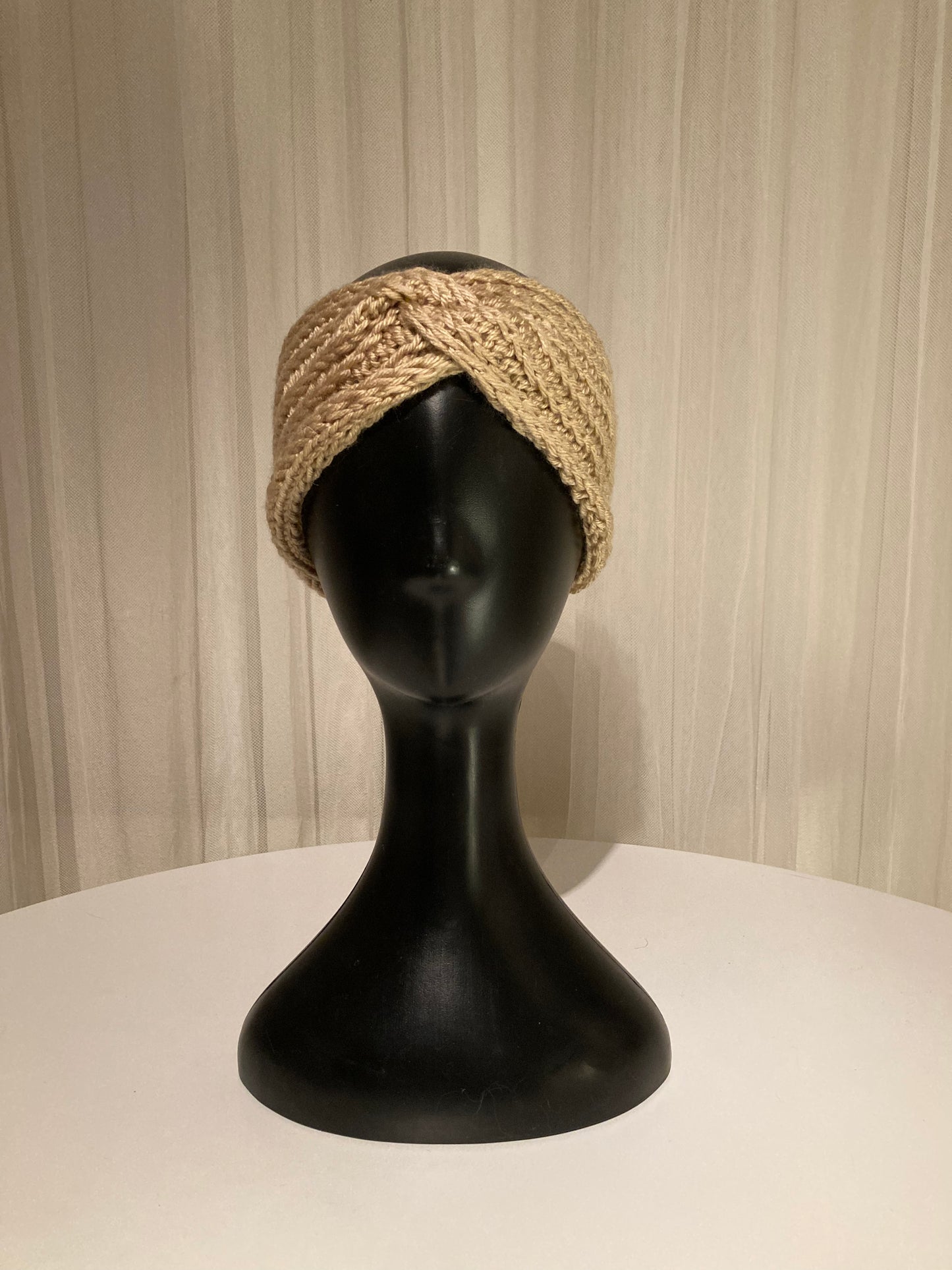 Handknitted Elegant Neutral Warm Tan Twist Front Headband