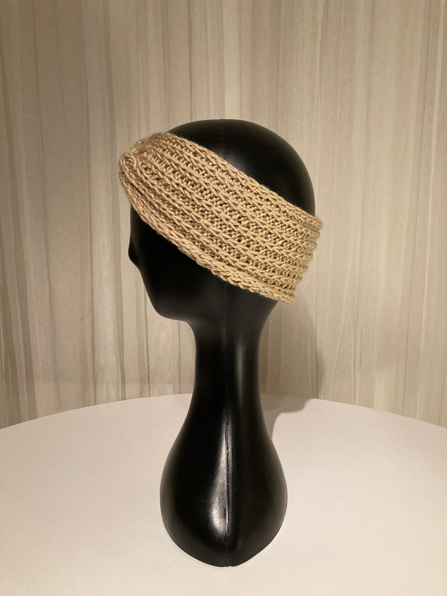 Handknitted Elegant Neutral Warm Tan Twist Front Headband