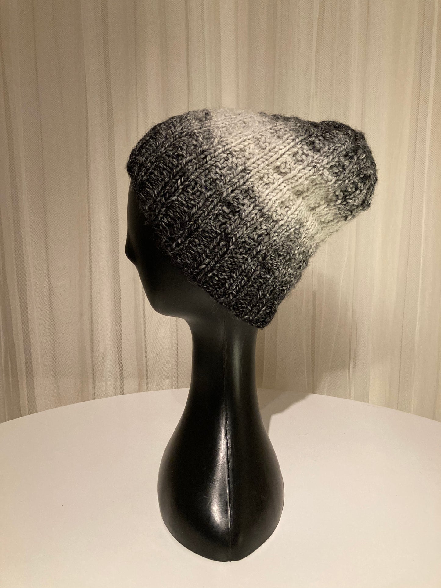 Handknitted Beanie #2 in Rugged Black, Charcoal and Cream Tones