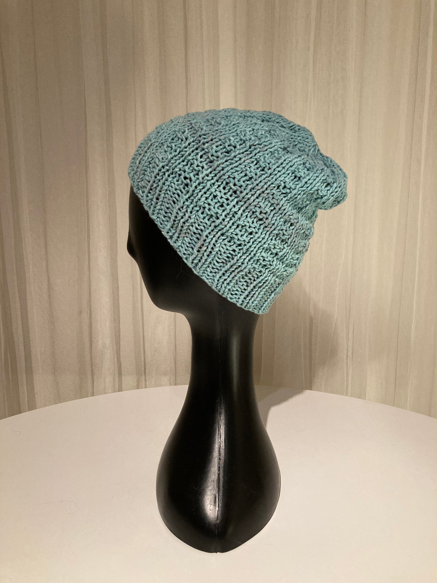 Handknitted Beanie in Vintage Blue Slouchy Yarn