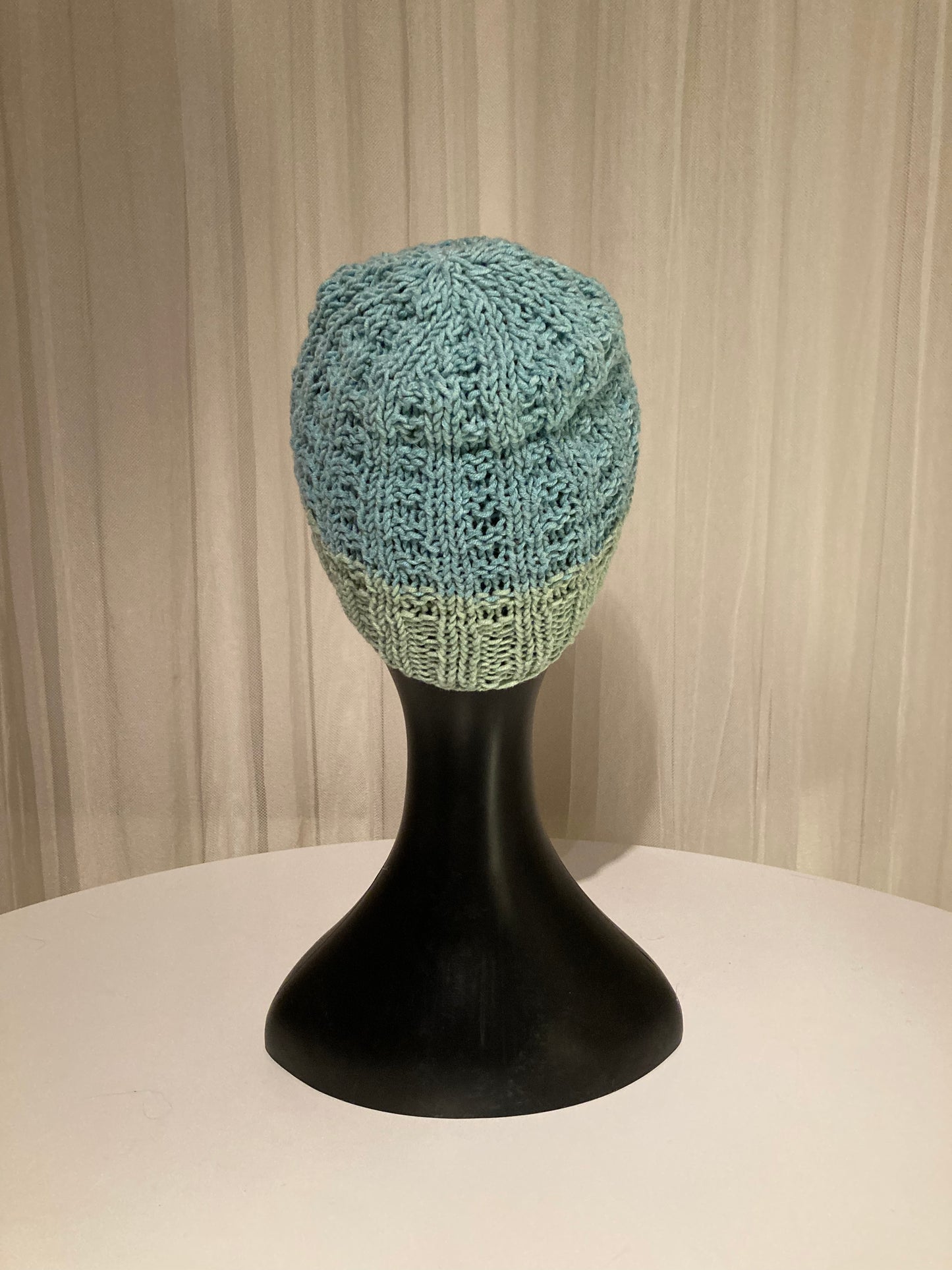 Handknitted Slouchy Beanie in Seafoam Green and Vintage Blue