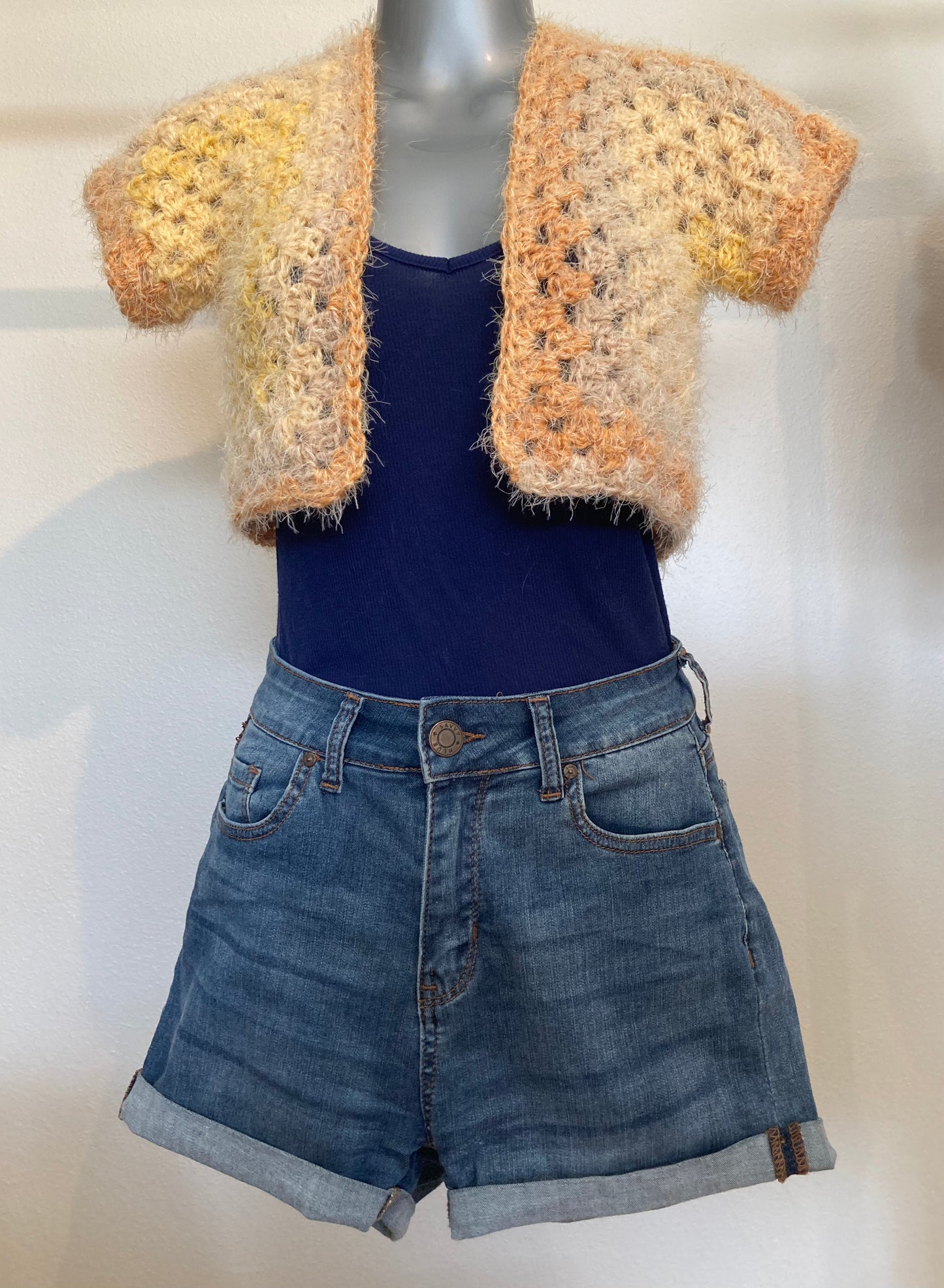 Hand Crocheted Super Soft Vintage Look Yellow Tones Cropped Vest