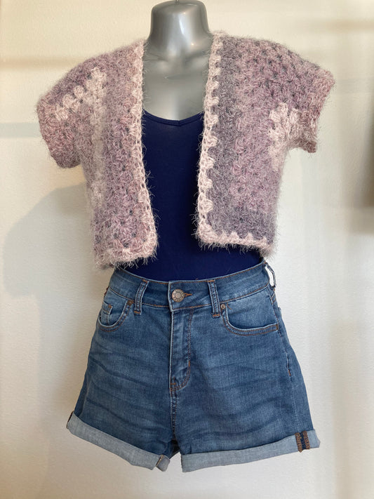 Hand Crocheted Super Soft Neutral Muted Pale Lavender Tones Cropped Vest